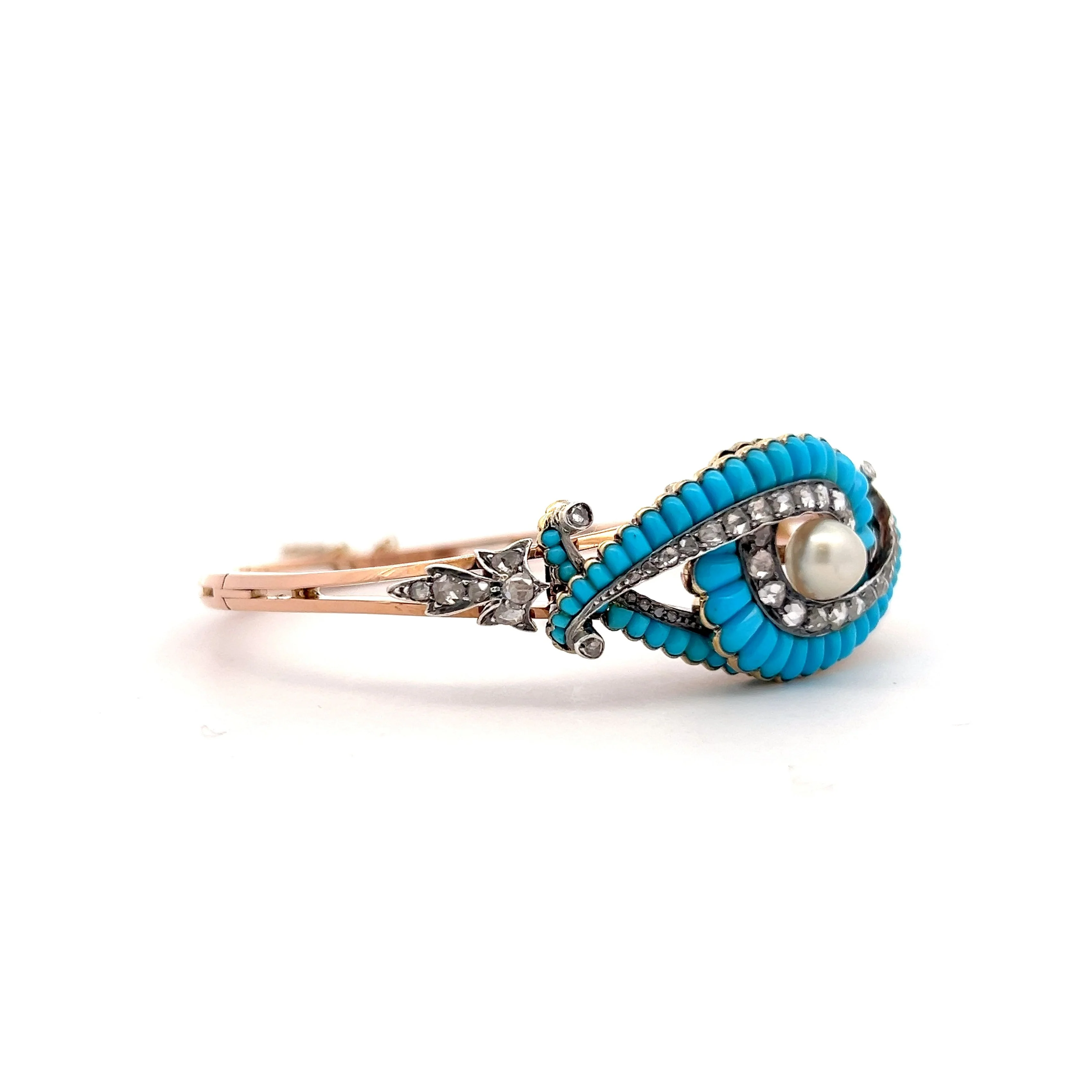1.25 Victorian Diamond, Tuquoise & Pearl Bracelet in 18k - Image 3
