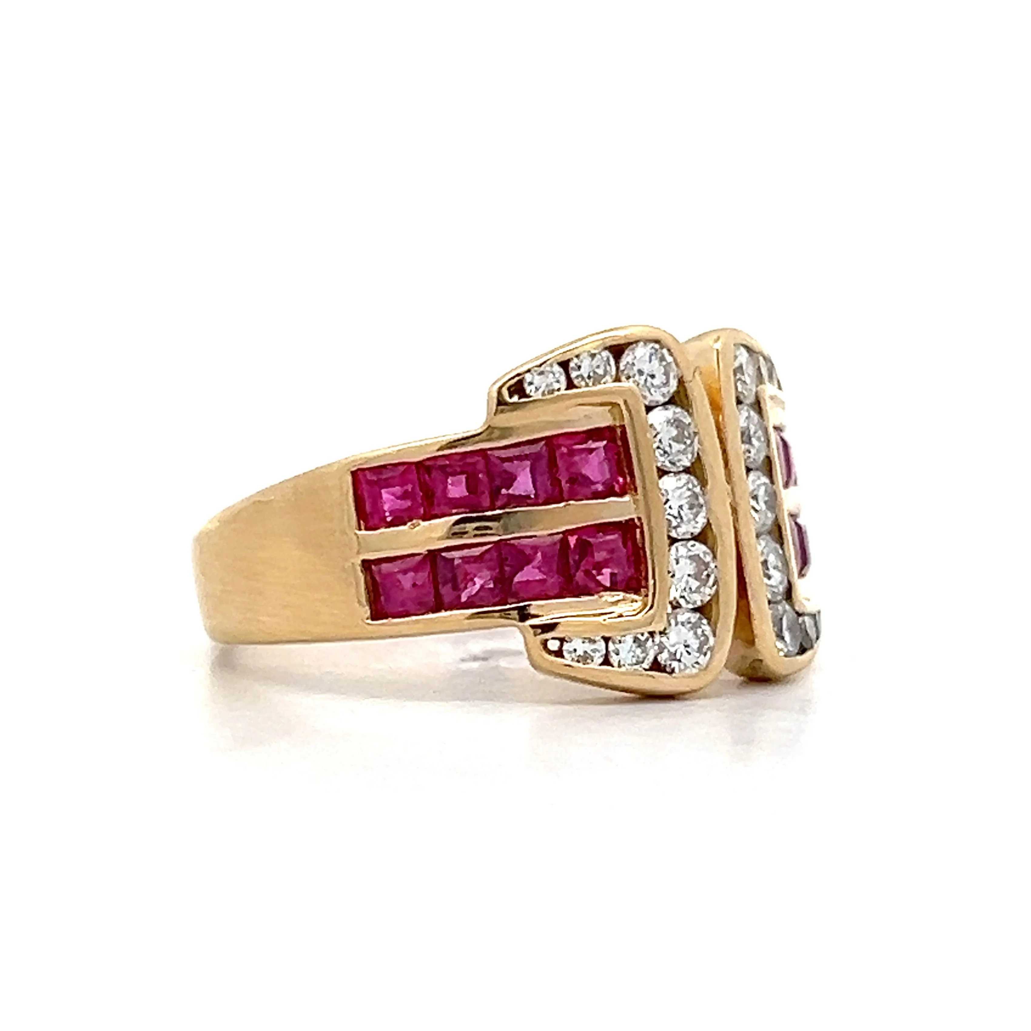 1.26 Ruby & Diamond Buckle Ring in 18k Yellow Gold - Image 3