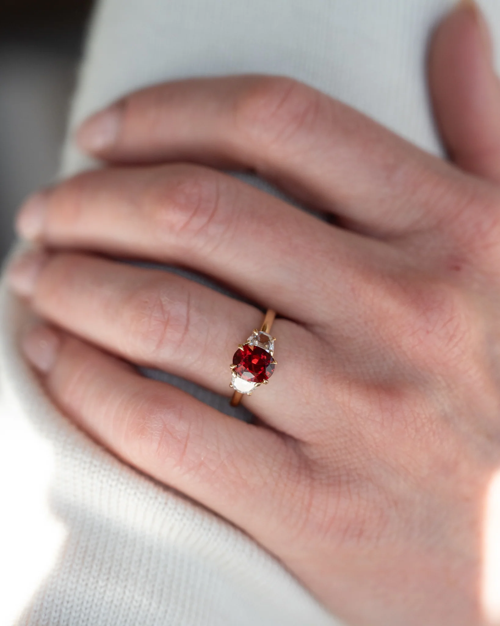 1.27 Spinel Three Stone Engagement Ring in 18k - Image 7