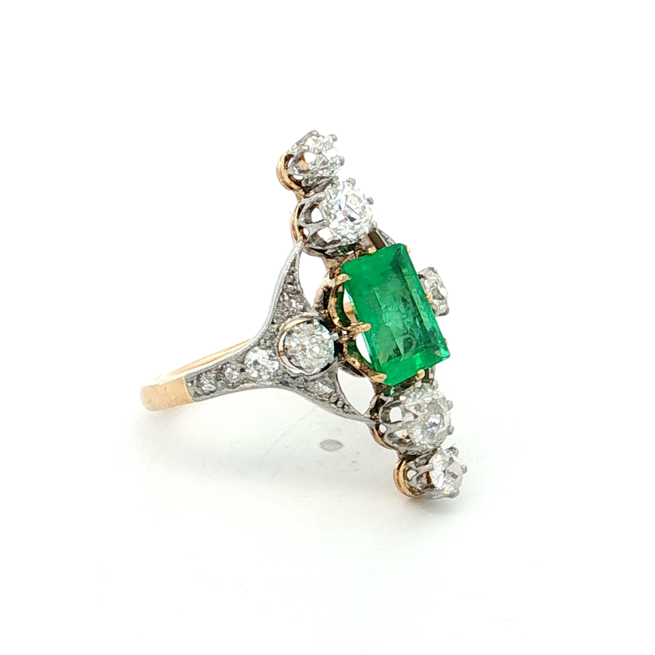 1.30 Edwardian Emerald & Diamond Cocktail Ring Platinum - Image 3