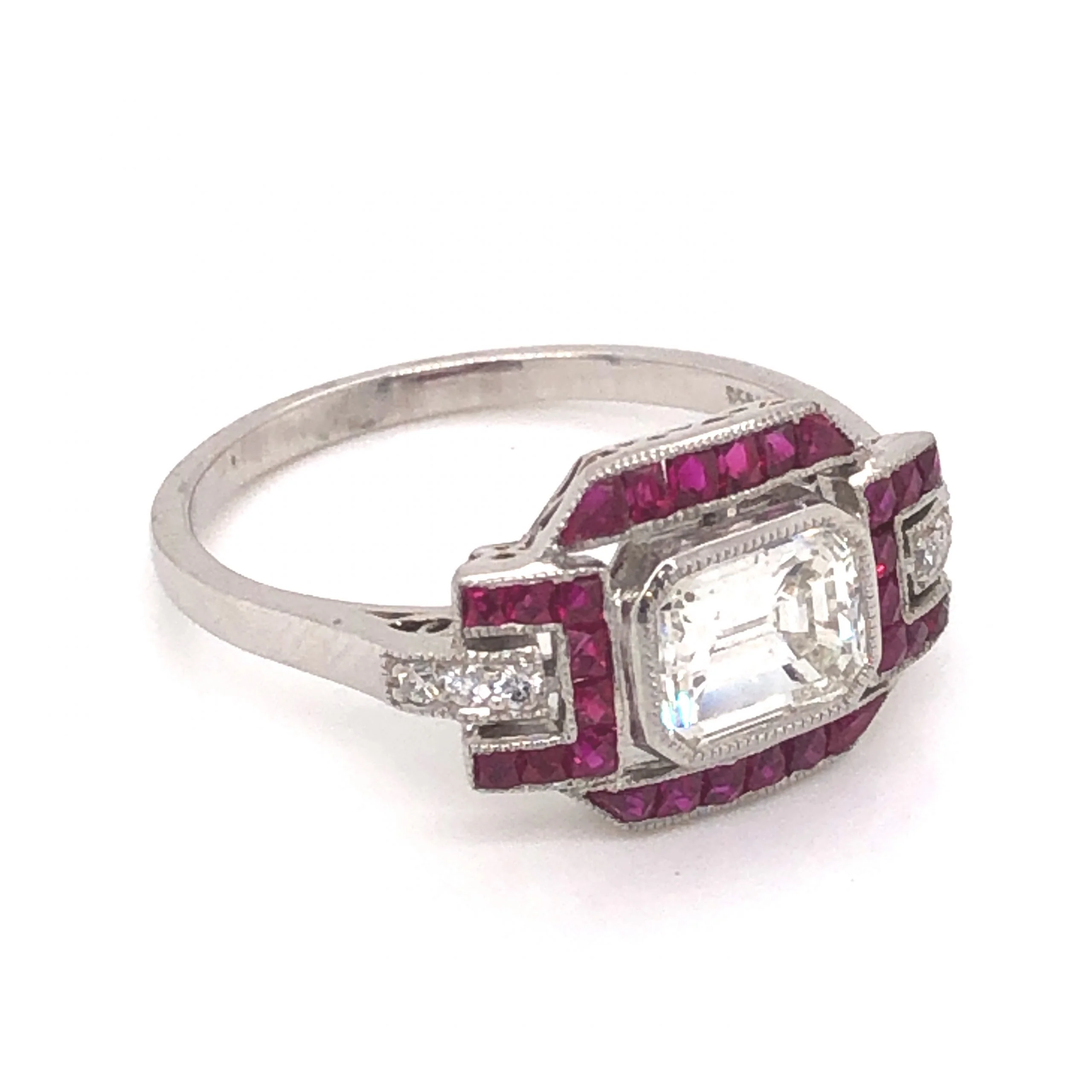 1.32 Emerald Cut Diamond & Ruby Ring in Platinum - Image 2