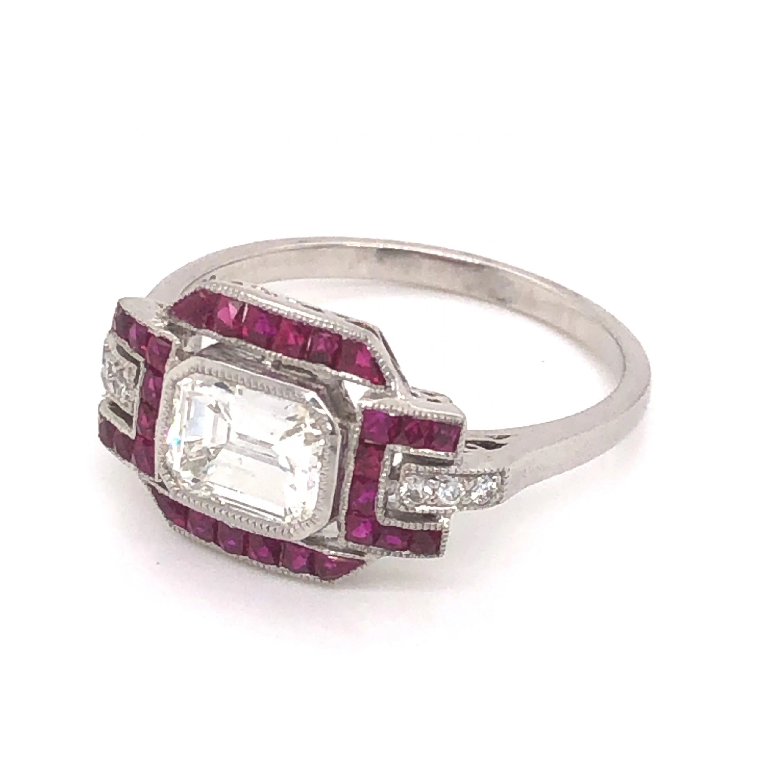 1.32 Emerald Cut Diamond & Ruby Ring in Platinum - Image 3