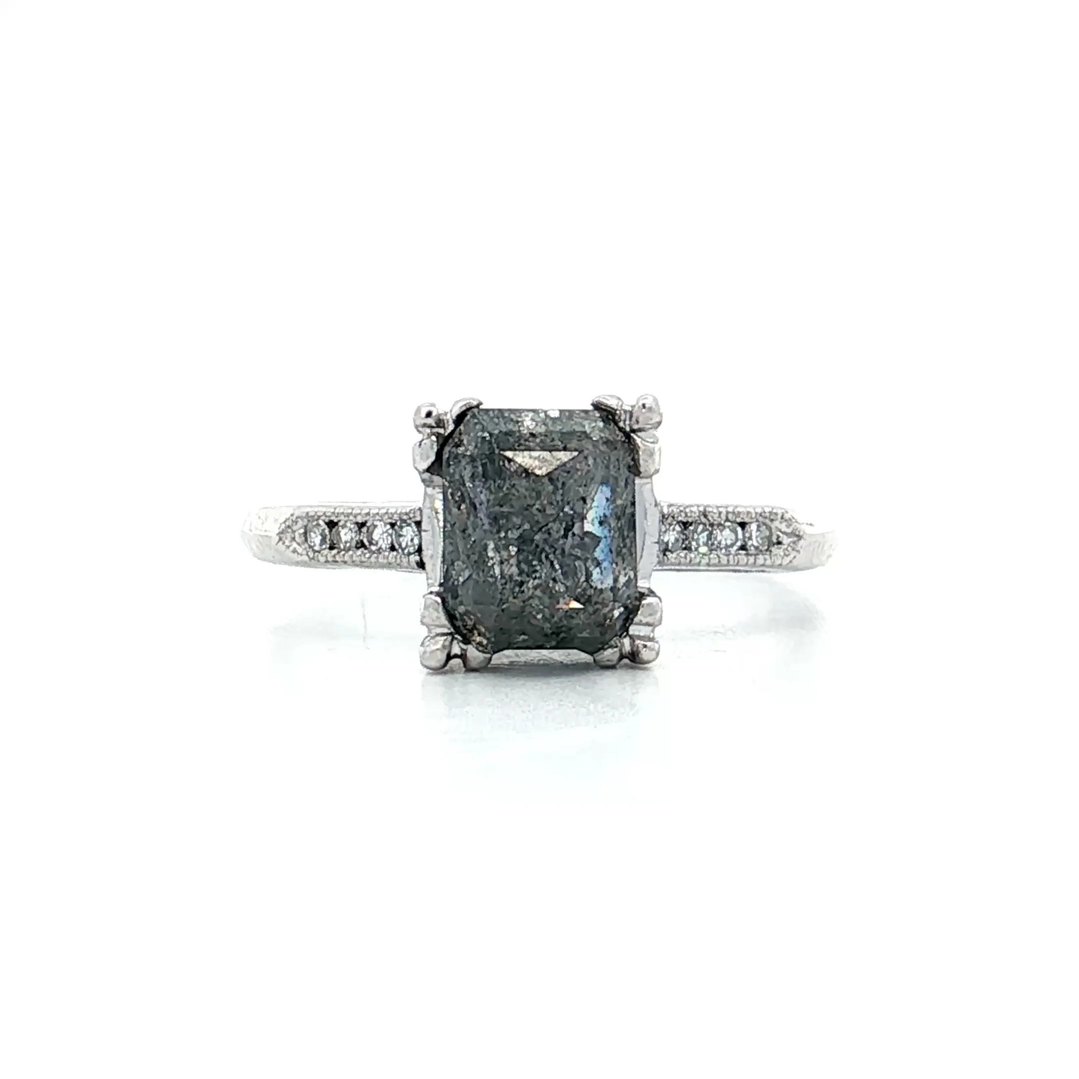 1.33 Emerald Rose Cut Diamond Engagement Ring Platinum