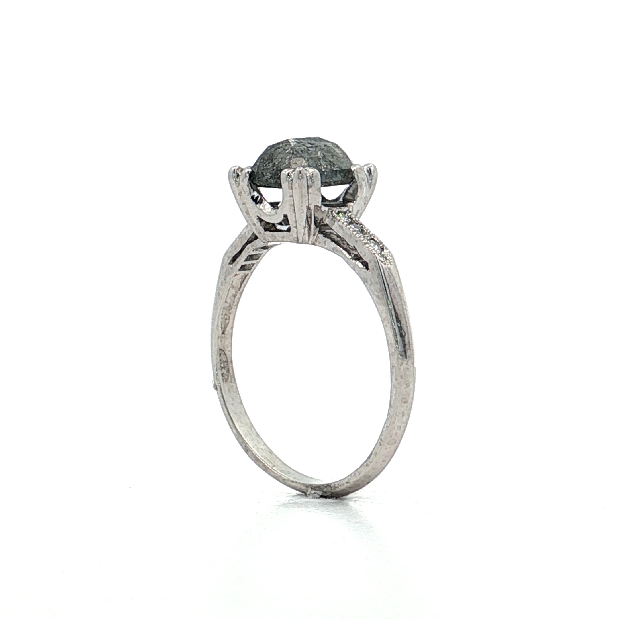 1.33 Emerald Rose Cut Diamond Engagement Ring Platinum - Image 4