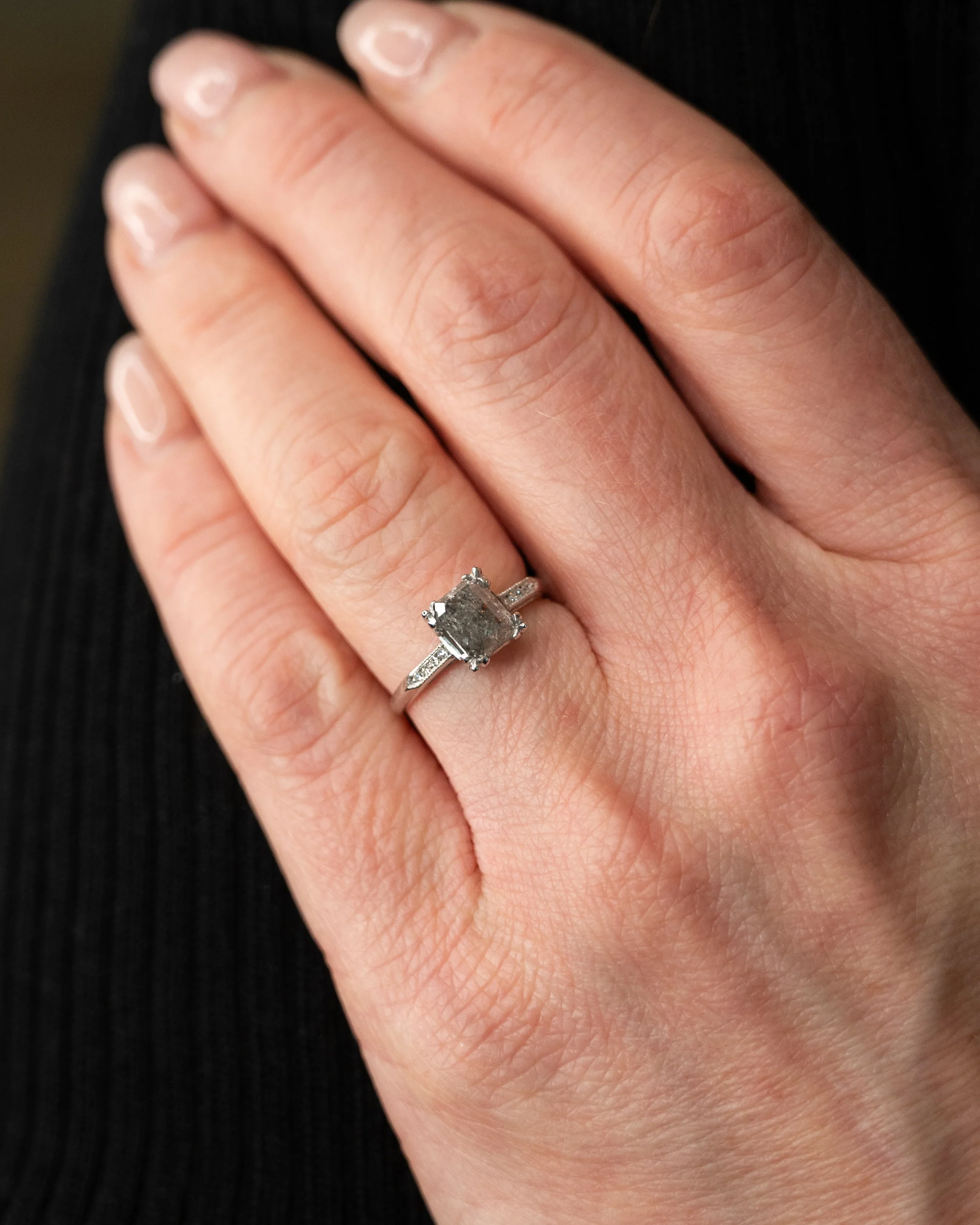 1.33 Emerald Rose Cut Diamond Engagement Ring Platinum - Image 7