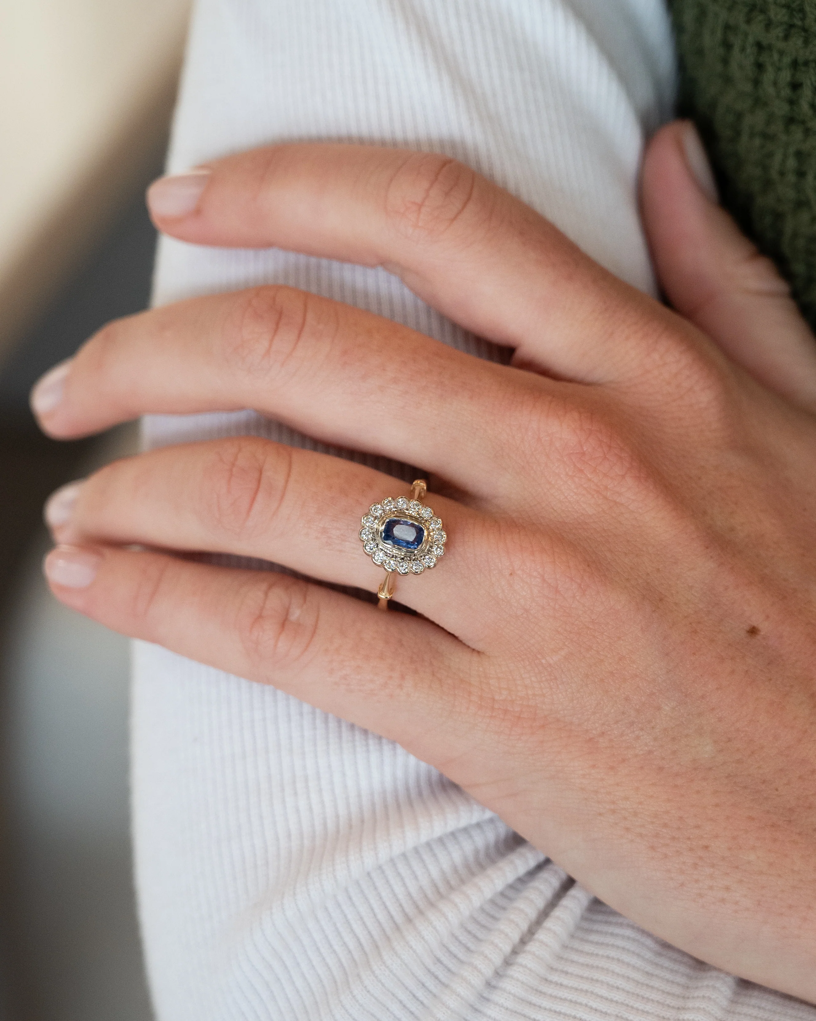 1.34 Blue Sapphire Halo Engagement Ring Two-Tone 14k - Image 8