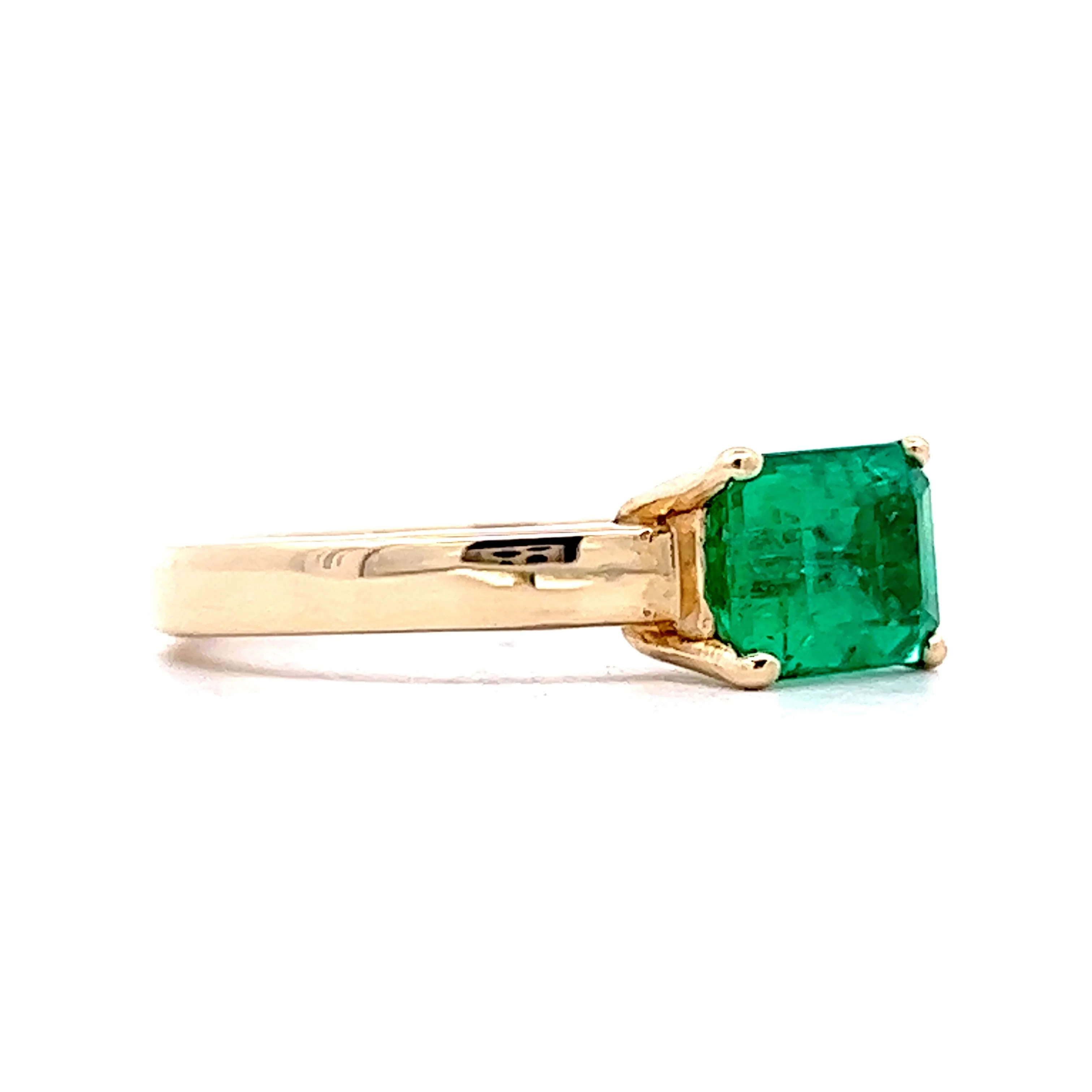 East/West Emerald Solitaire Ring in 14k Yellow Gold - Image 3