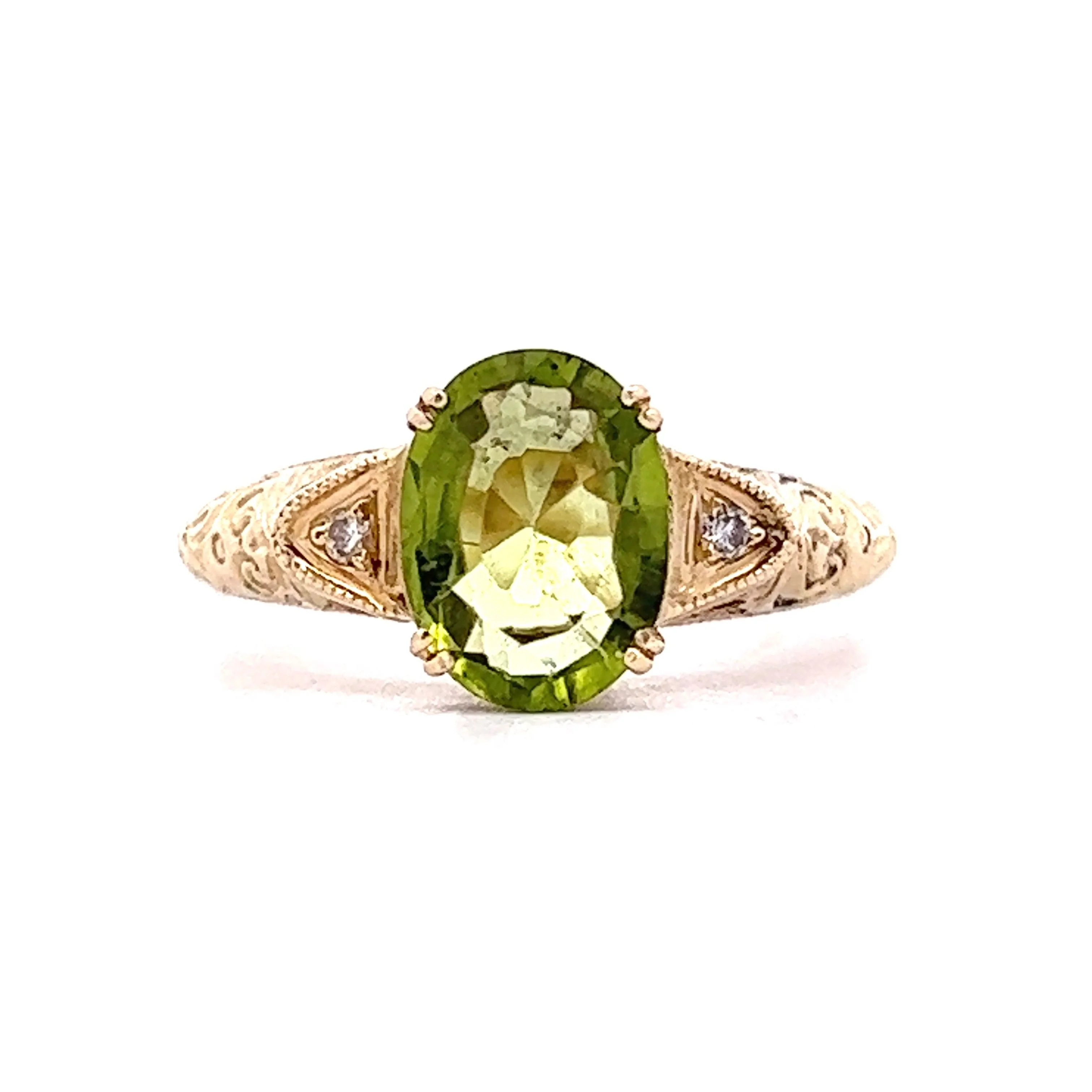 1.37 Oval Peridot Engagement Ring in 14k Yellow Gold