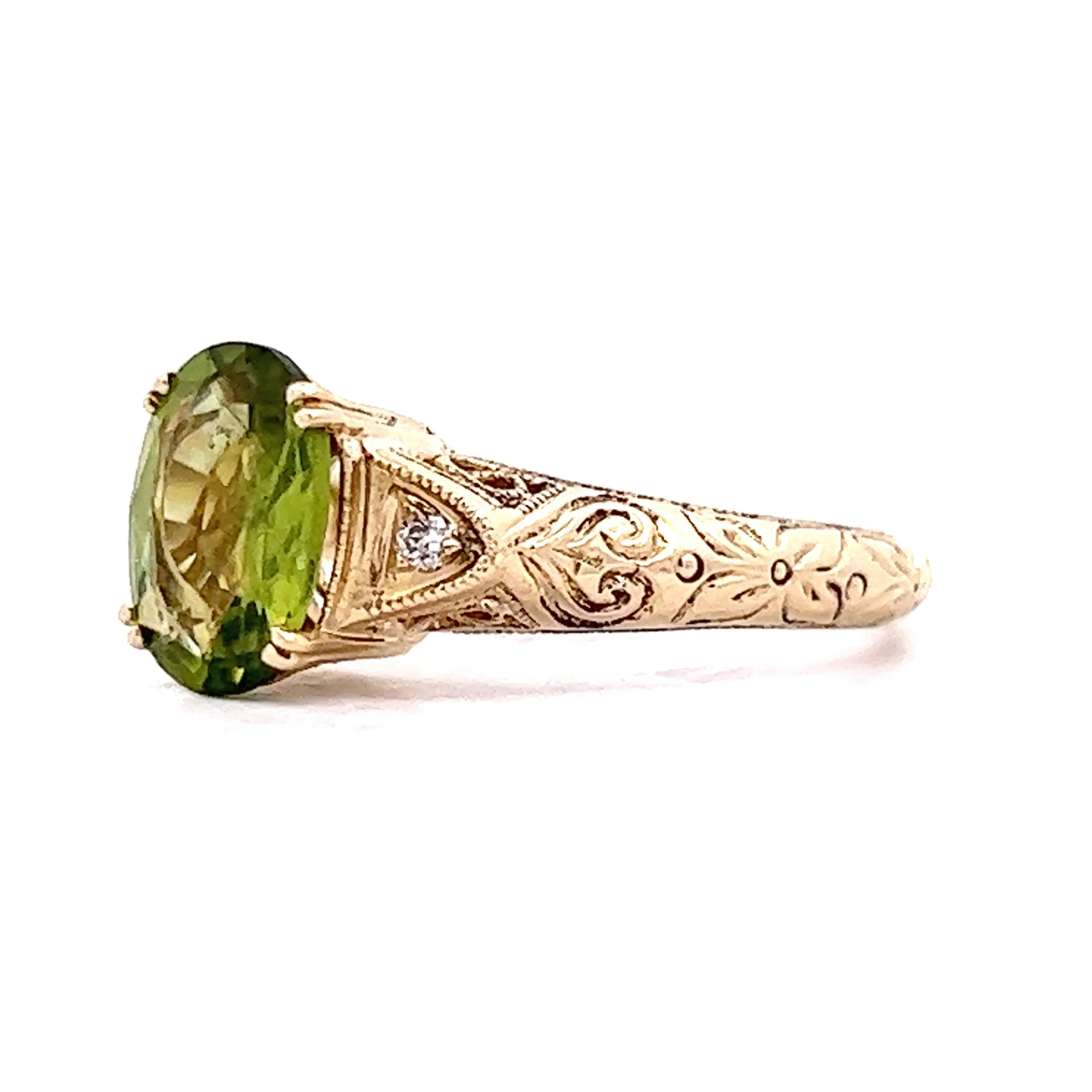 1.37 Oval Peridot Engagement Ring in 14k Yellow Gold - Image 2