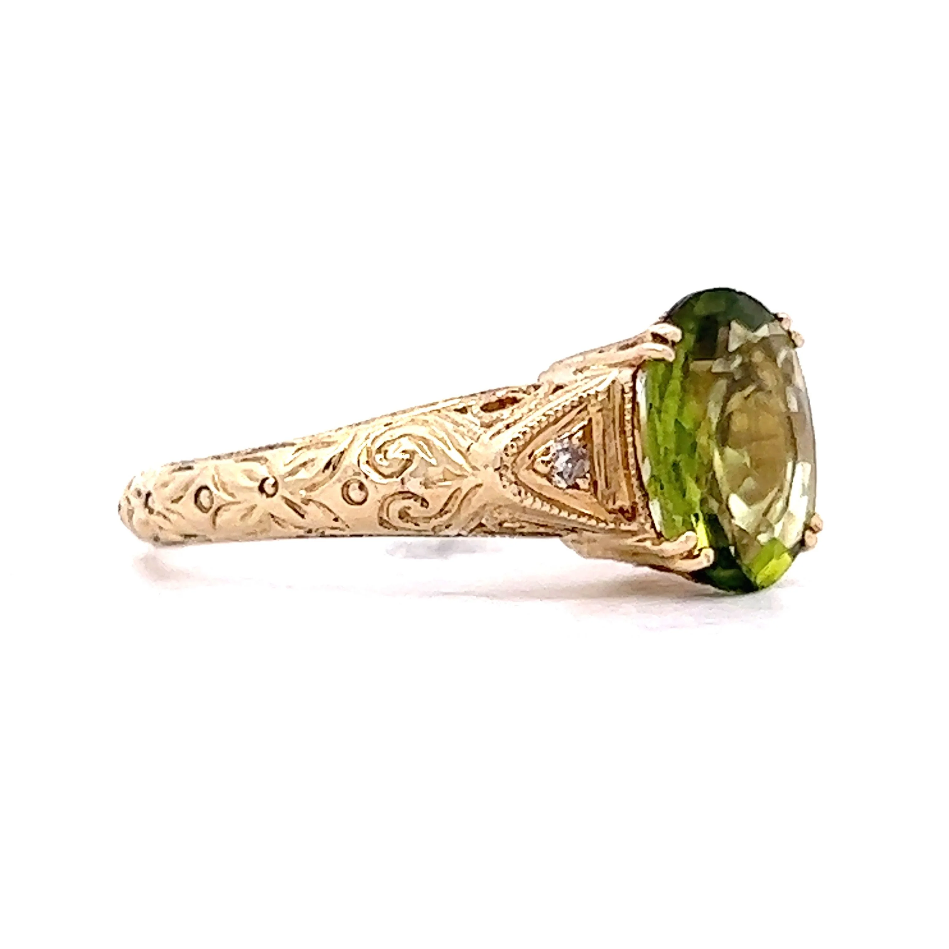 1.37 Oval Peridot Engagement Ring in 14k Yellow Gold - Image 3