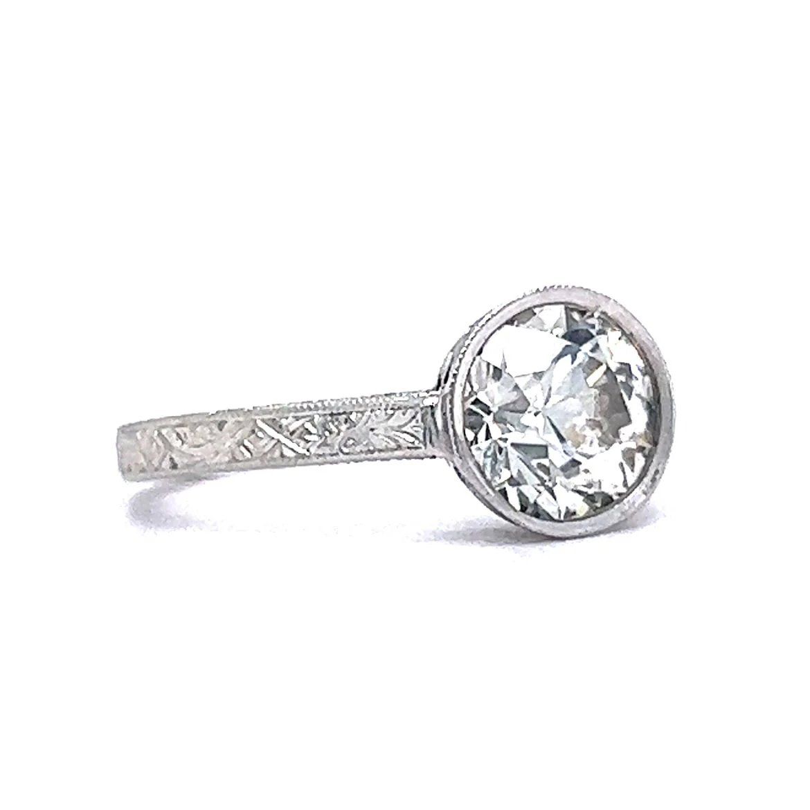 1.38 Old European Solitaire Bezel Platinum Engagement Ring - Image 3