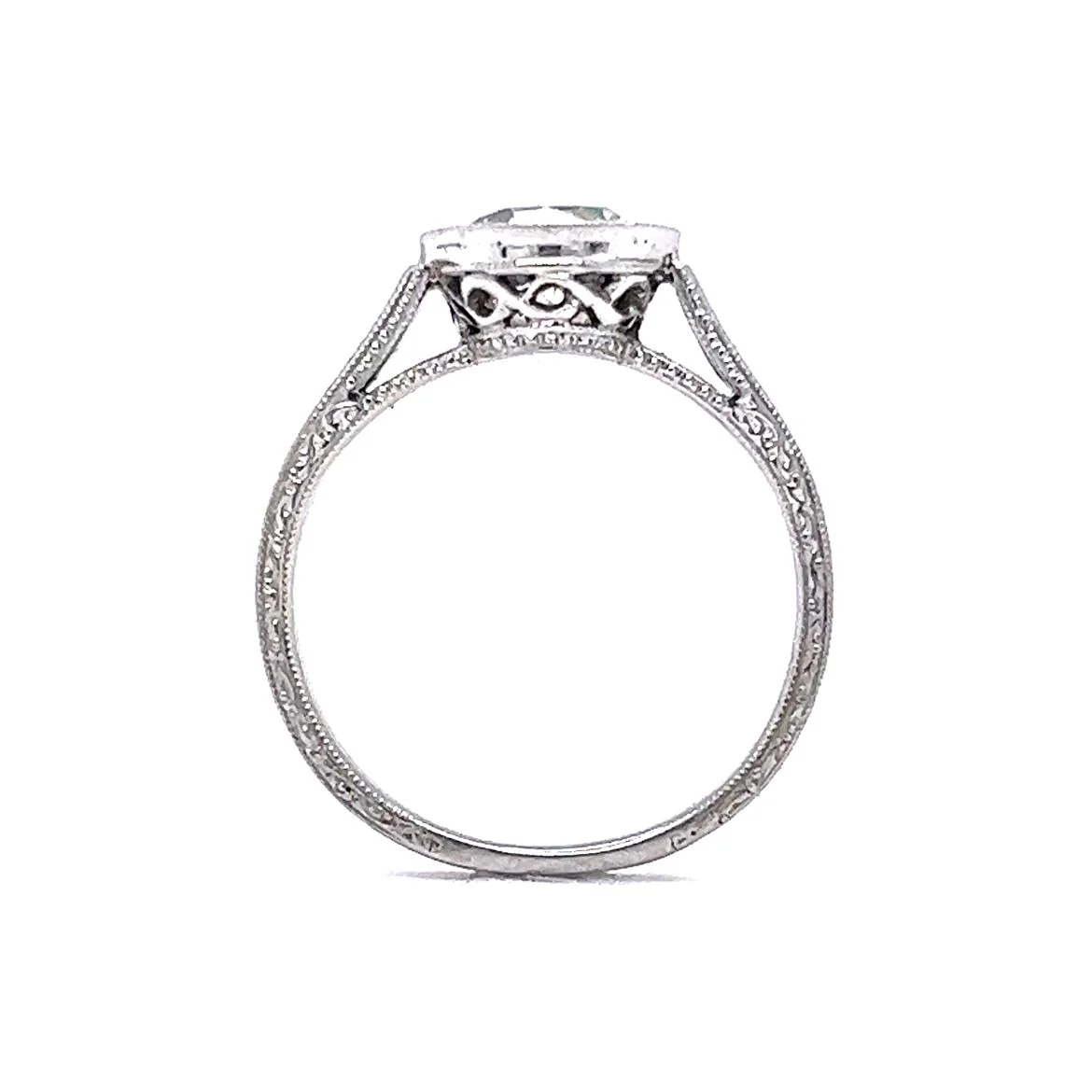 1.38 Old European Solitaire Bezel Platinum Engagement Ring - Image 4