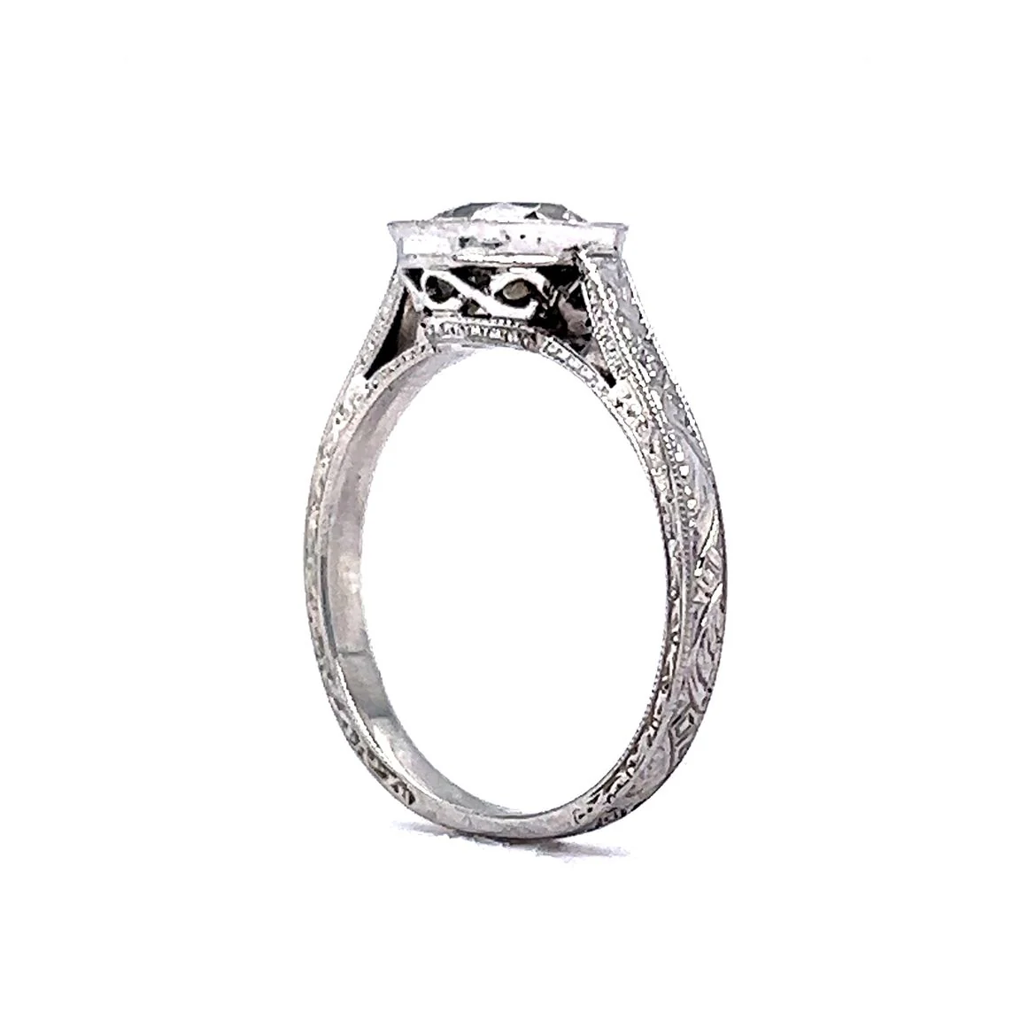 1.38 Old European Solitaire Bezel Platinum Engagement Ring - Image 5