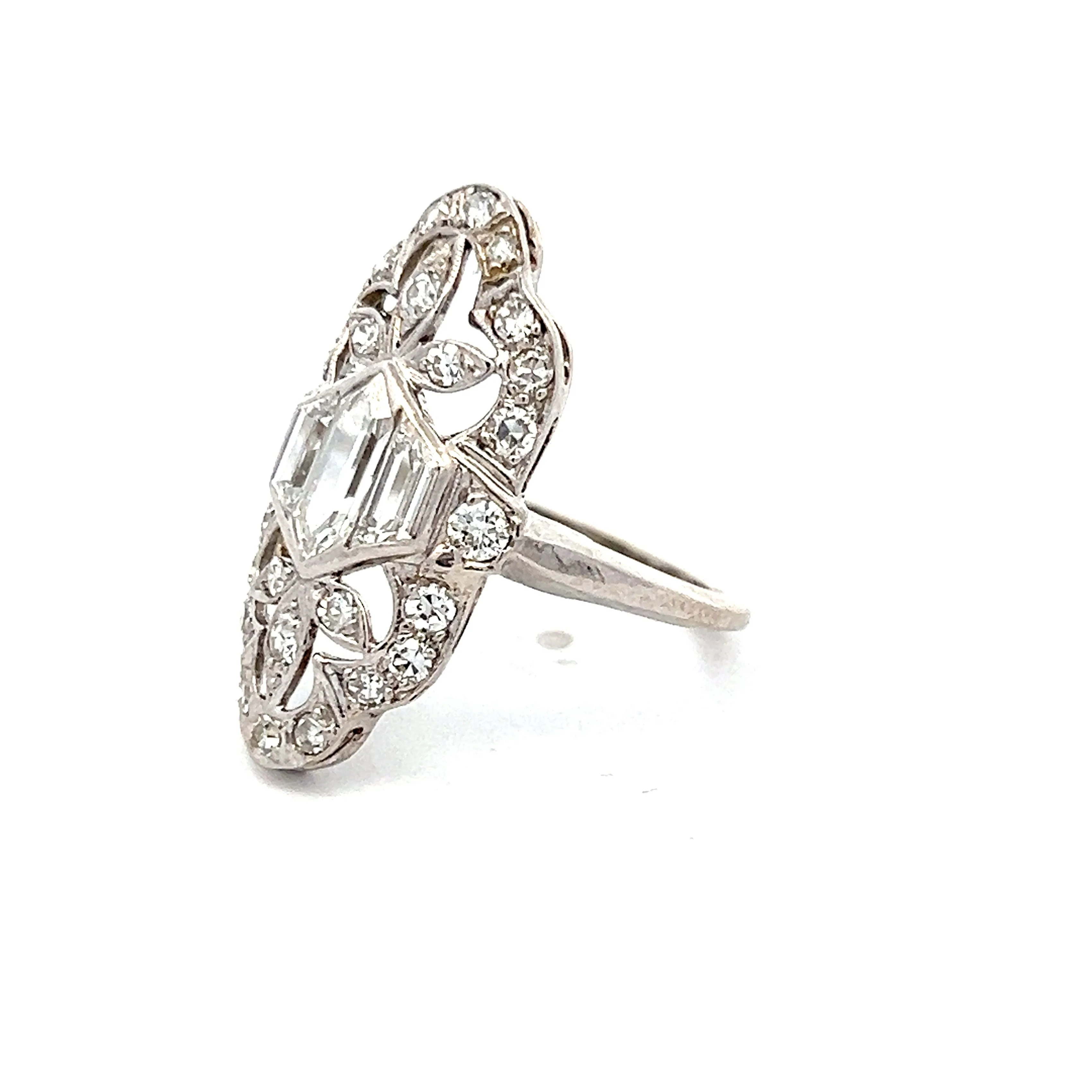 1.39 Art Deco Diamond Navette Cocktail Ring in Platinum - Image 2