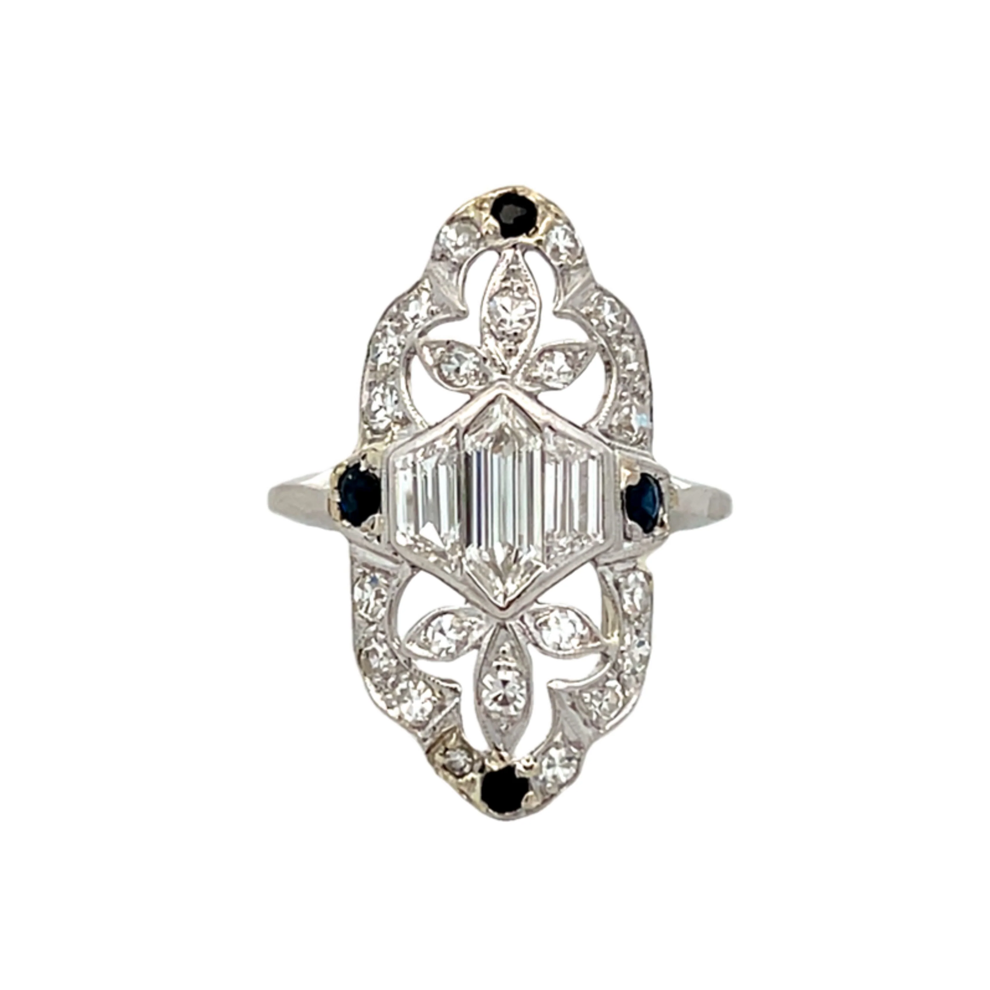 1.39 Art Deco Diamond Navette Cocktail Ring in Platinum - Image 4