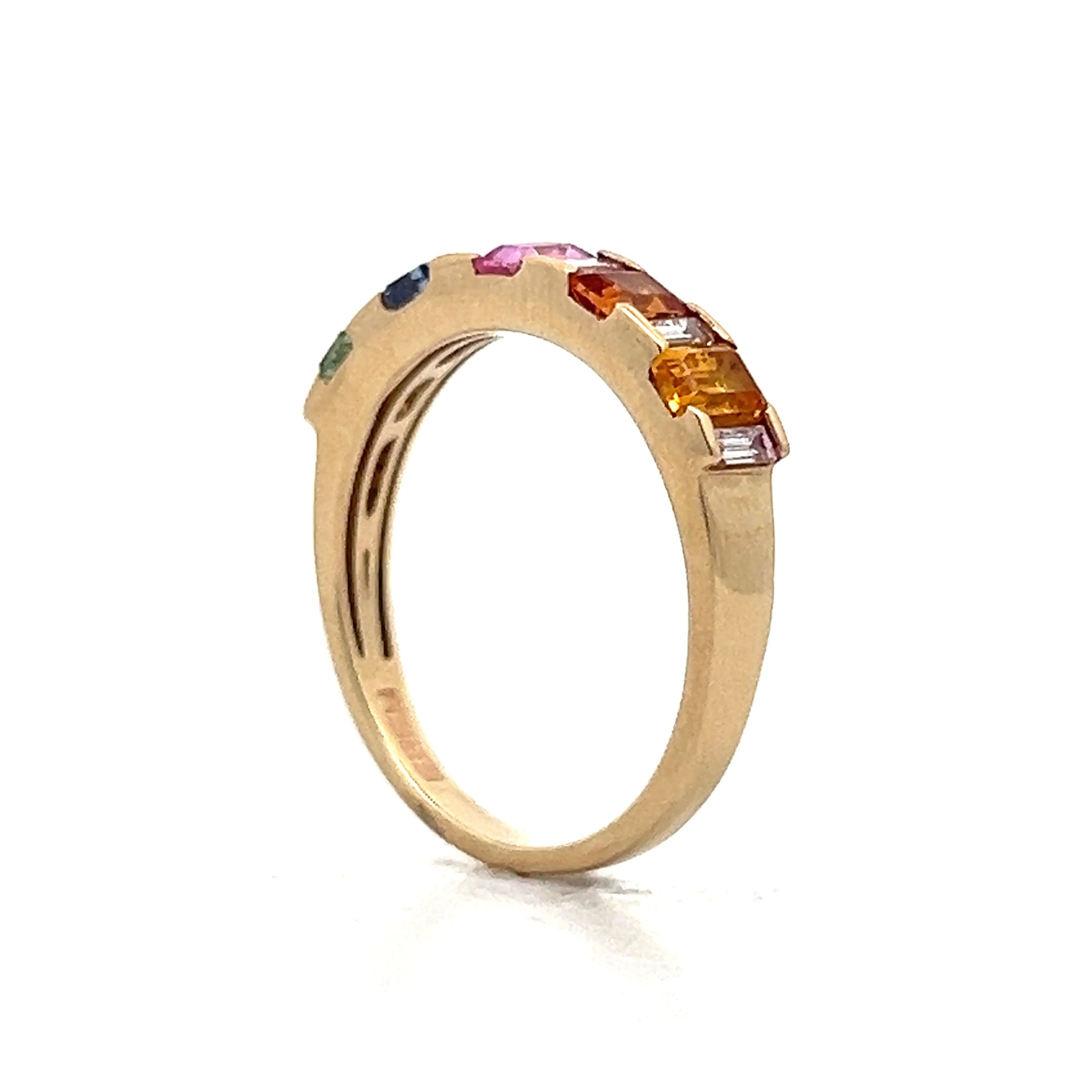 1.39 Rainbow Sapphire Right Hand Ring in 14k Yellow Gold - Image 5