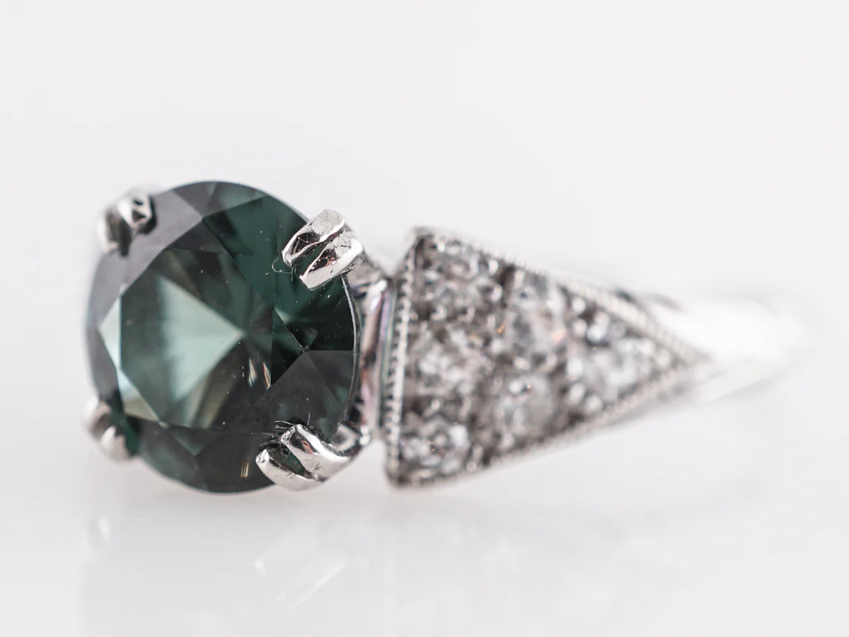 1.43 Green Tourmaline Deco Engagement Ring in Platinum - Image 2