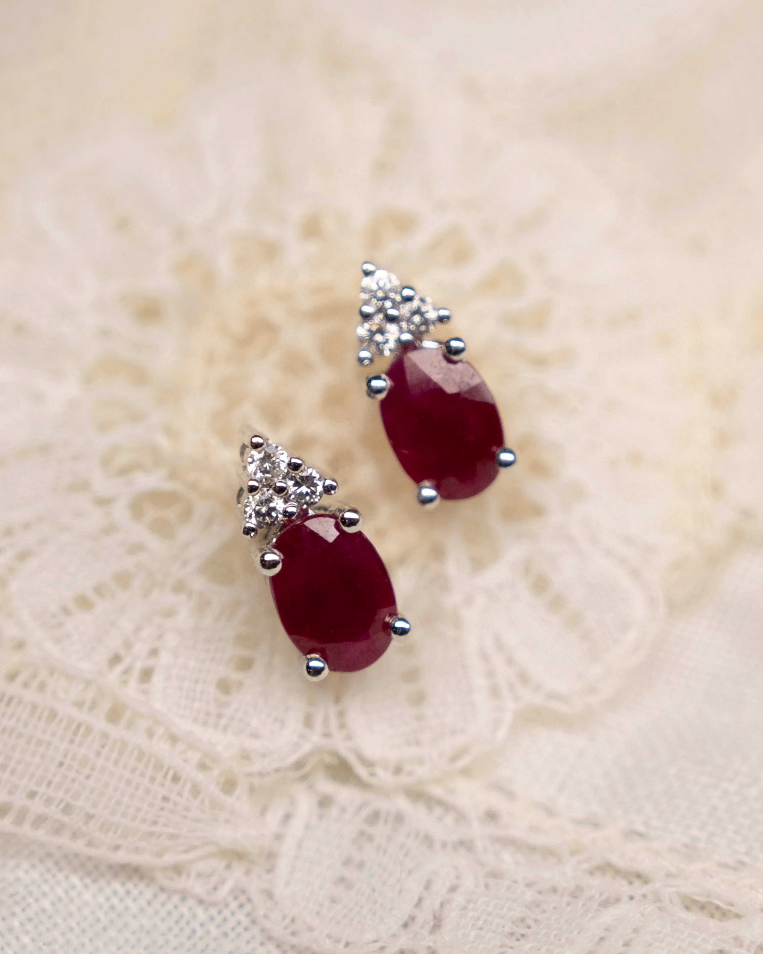 1.43 Oval Ruby & Diamond Stud Earrings in 14k - Image 4