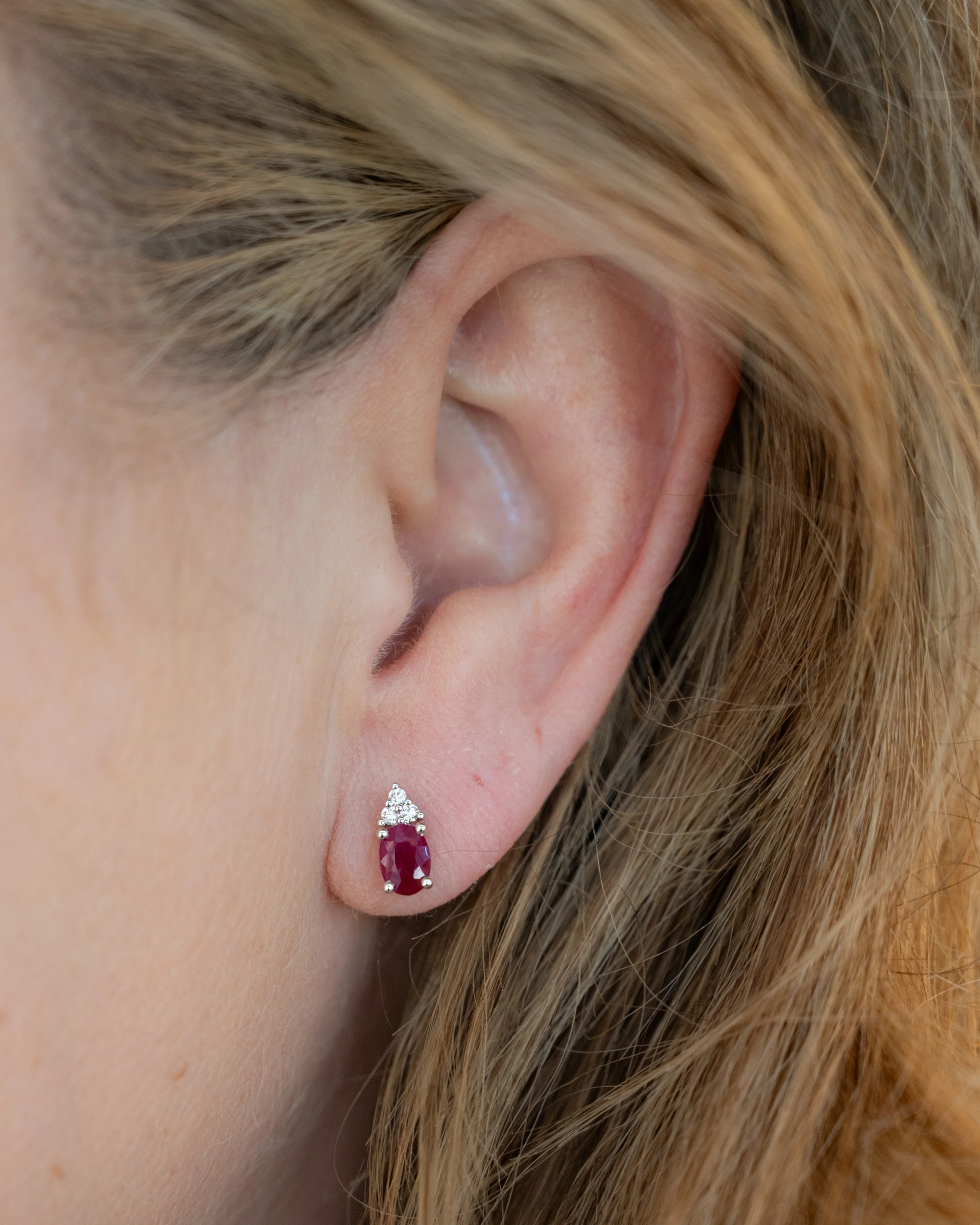 1.43 Oval Ruby & Diamond Stud Earrings in 14k - Image 5