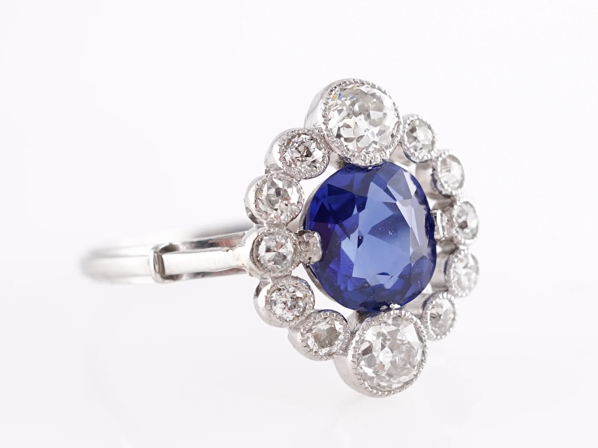 1.44 Art Deco Sapphire and Diamond Engagement Ring in Platinum - Image 3