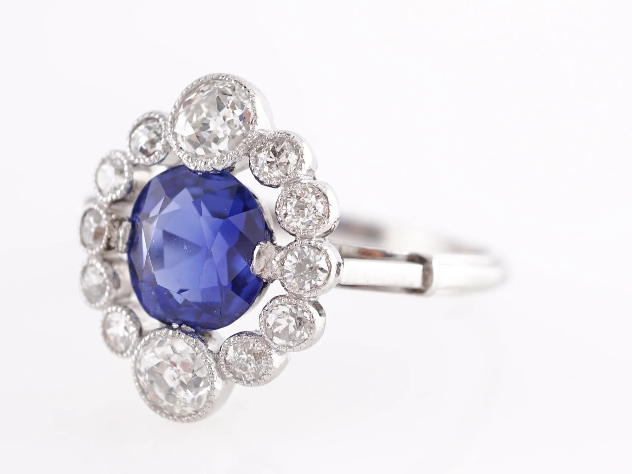 1.44 Art Deco Sapphire and Diamond Engagement Ring in Platinum - Image 4