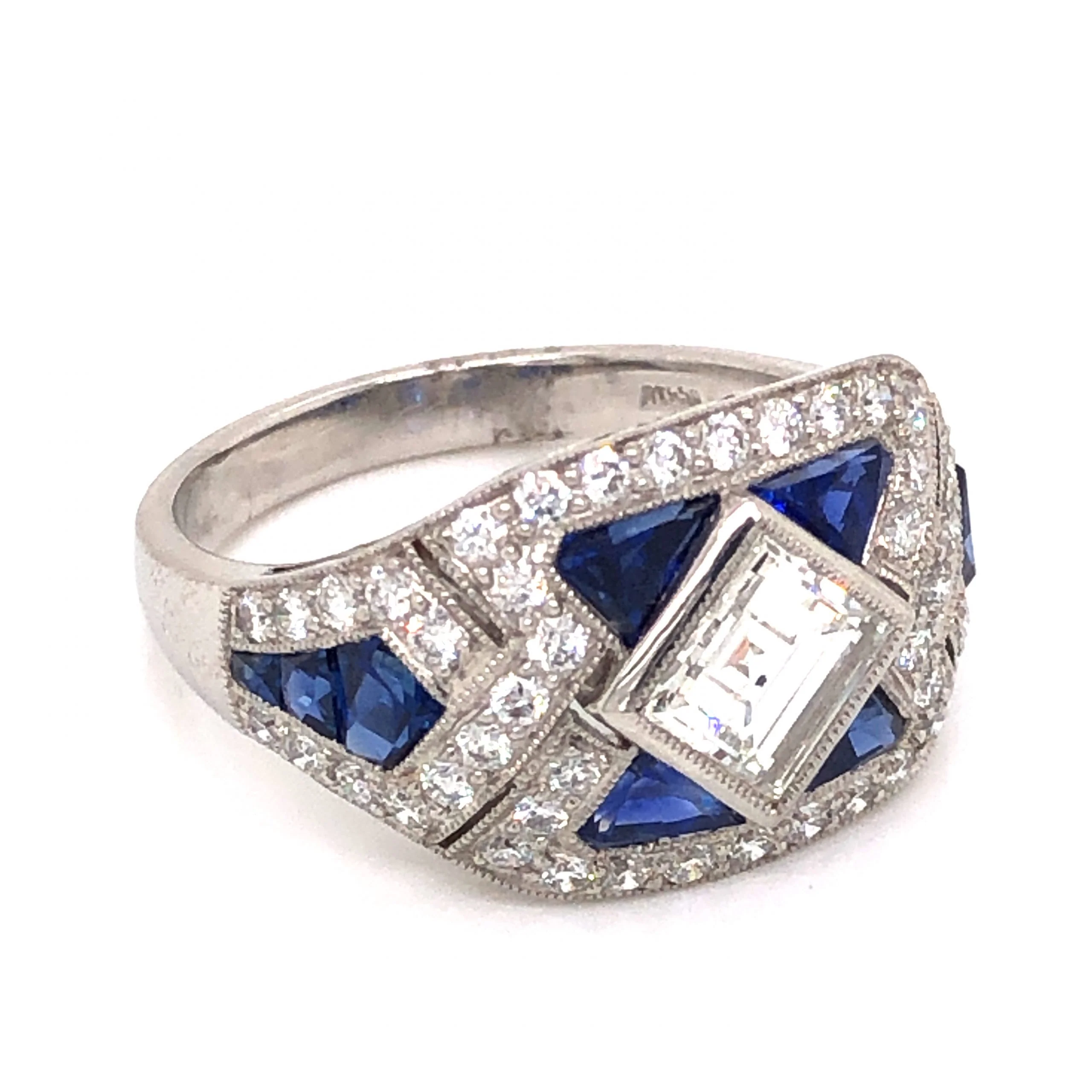 1.45 Asscher Cut Diamond & Sapphire Ring in Platinum - Image 3