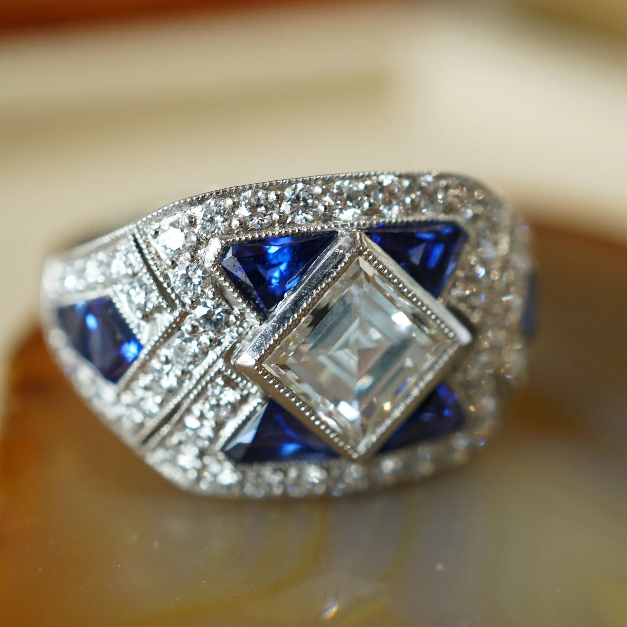 1.45 Asscher Cut Diamond & Sapphire Ring in Platinum - Image 5