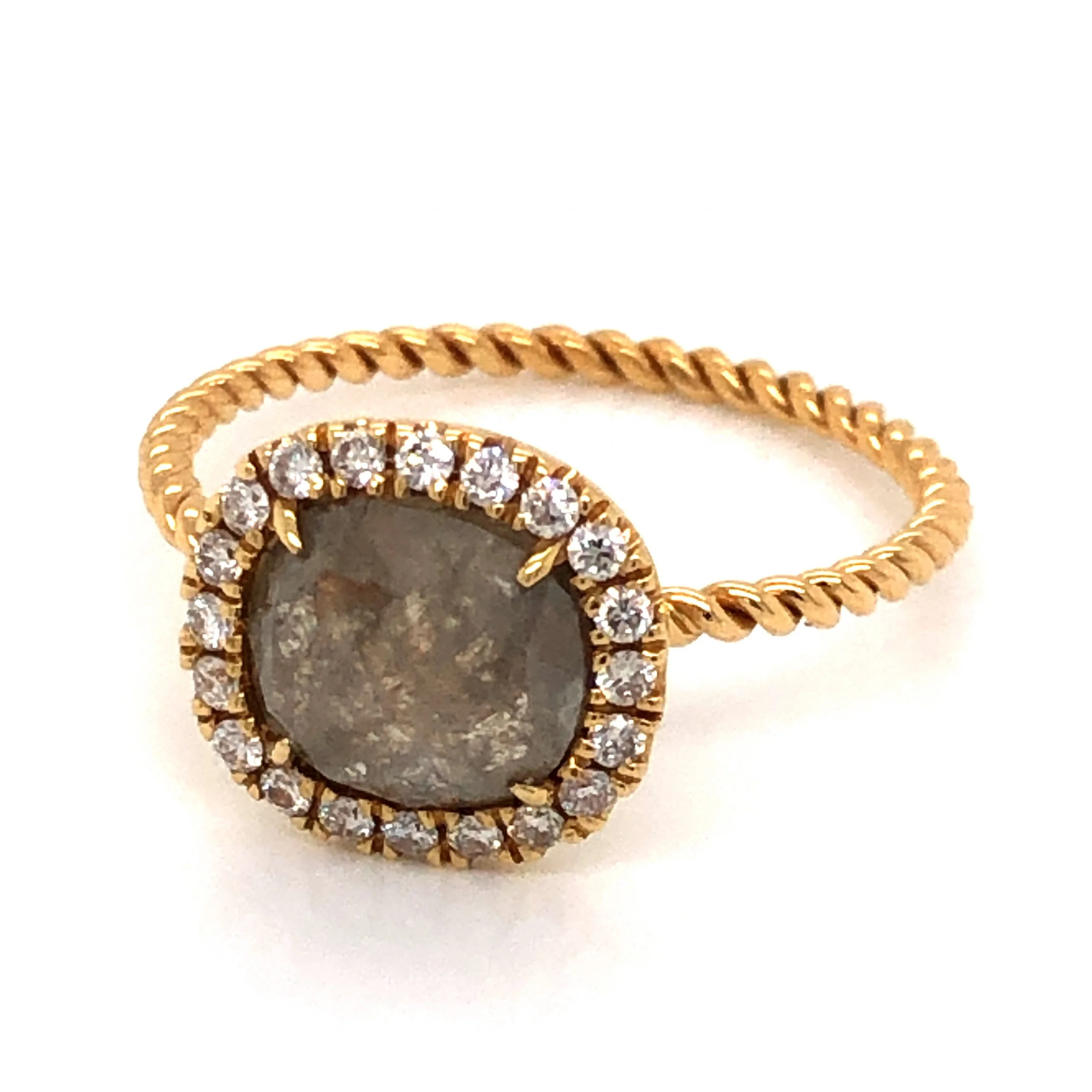 1.45 Grey Rose Cut Diamond Halo Engagement in 18K Yellow Gold - Image 3