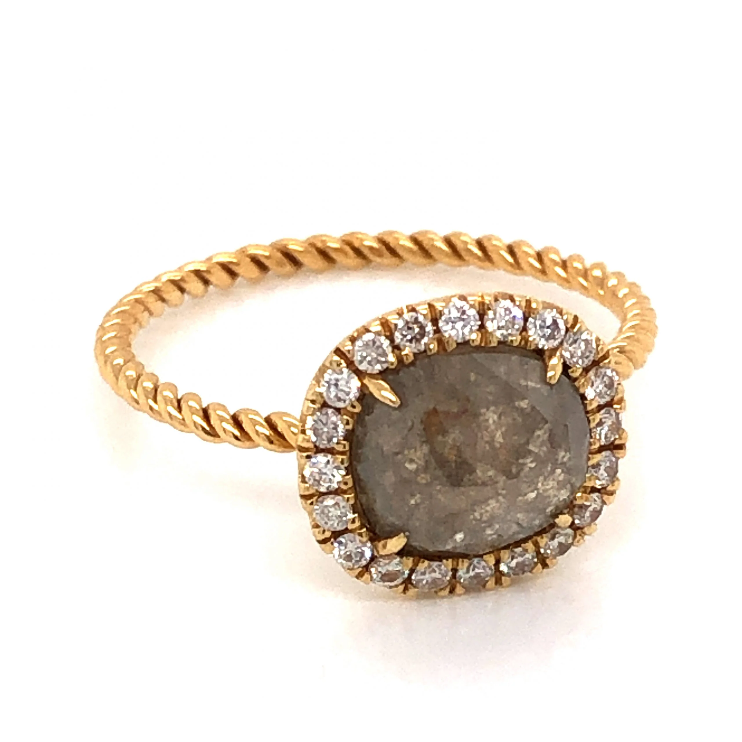 1.45 Grey Rose Cut Diamond Halo Engagement in 18K Yellow Gold - Image 4