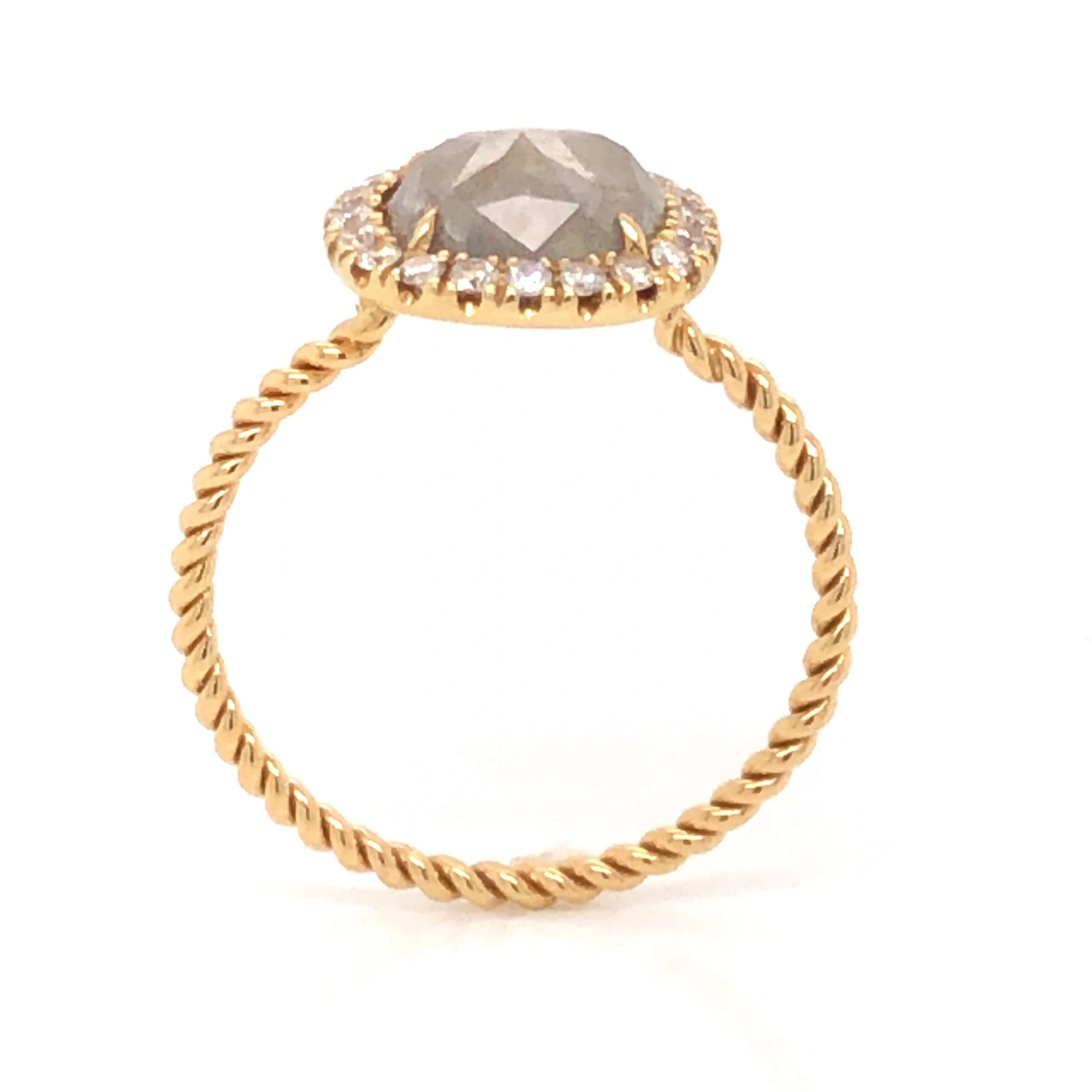 1.45 Grey Rose Cut Diamond Halo Engagement in 18K Yellow Gold - Image 5
