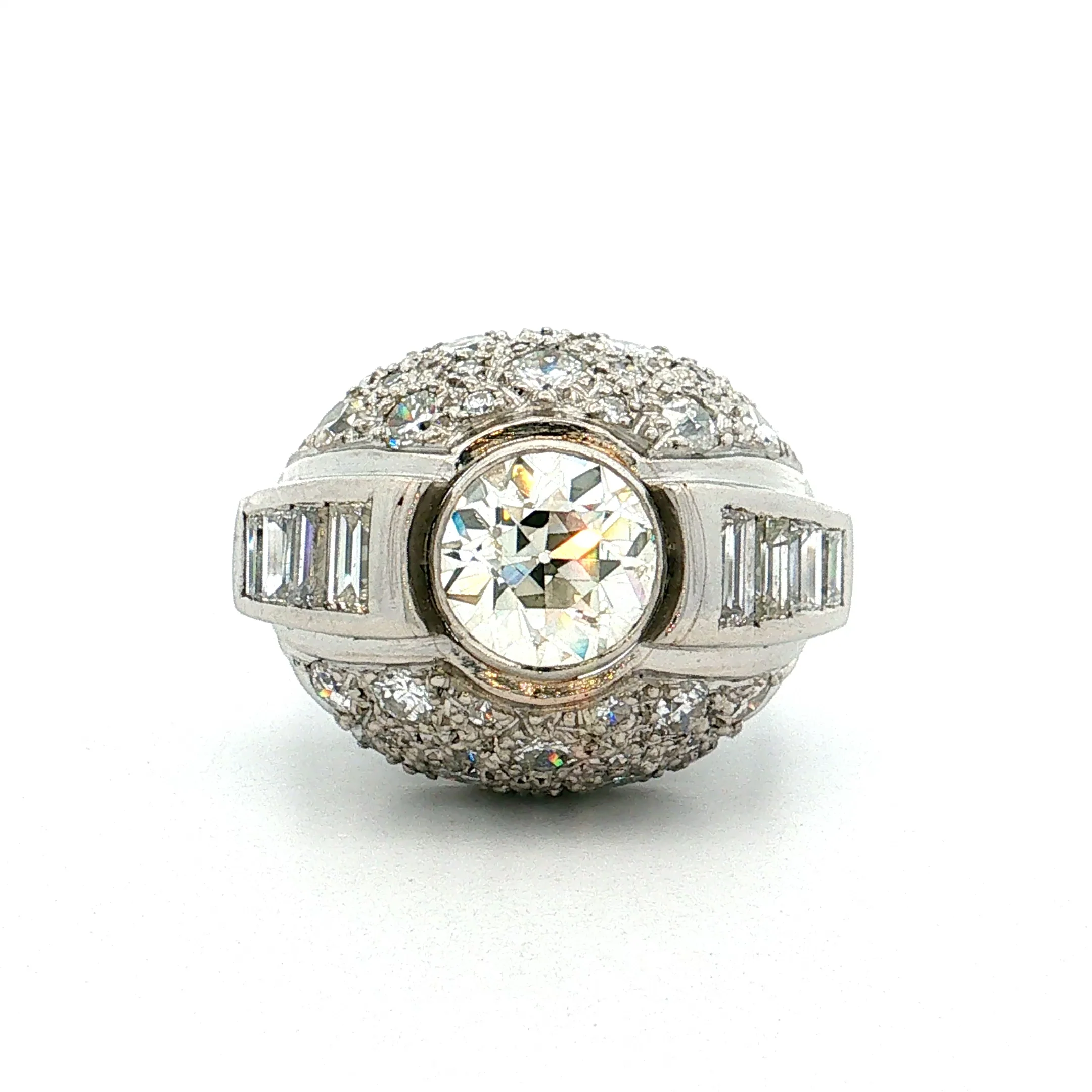 1.45 Vintage Art Deco Diamond Cocktail Ring Platinum