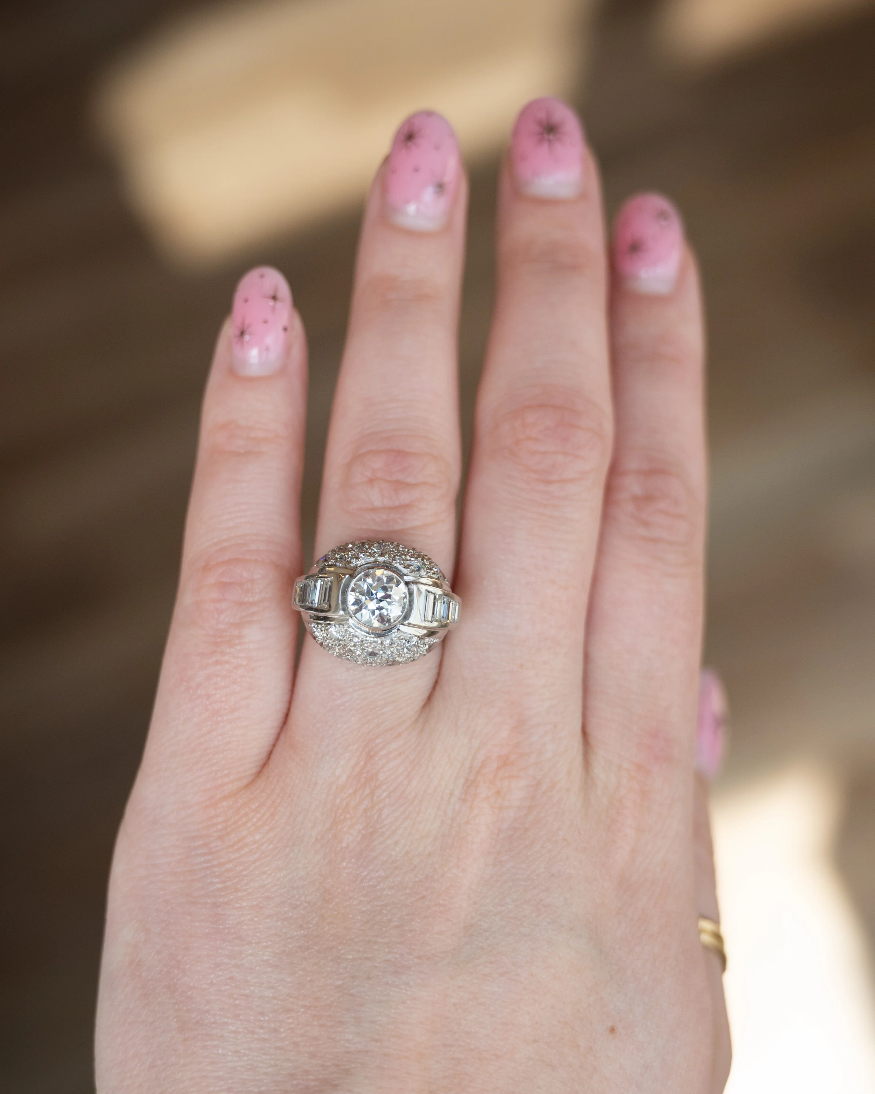 1.45 Vintage Art Deco Diamond Cocktail Ring Platinum - Image 7