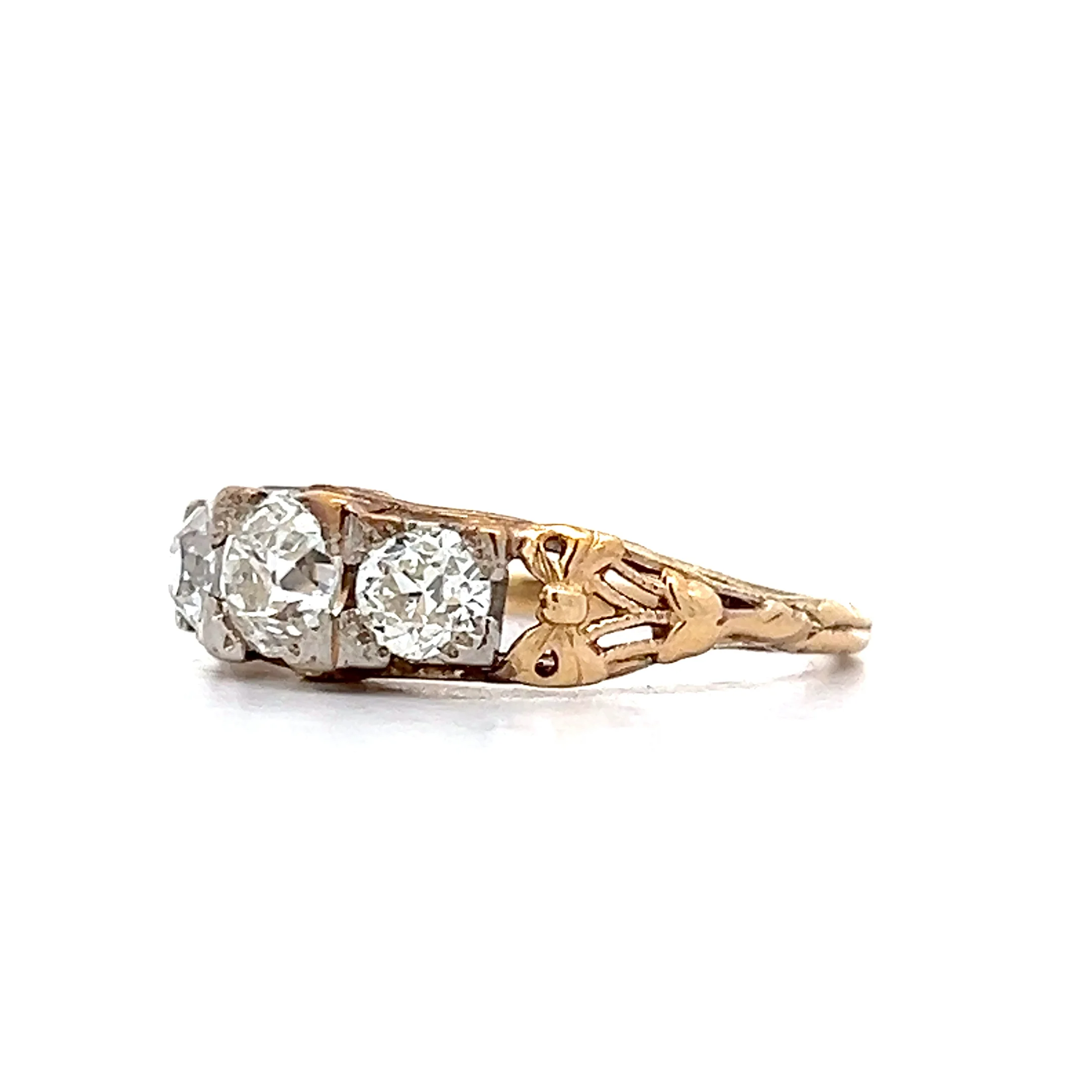 1.45 Vintage Retro Three Stone Engagement Ring in 14k - Image 2