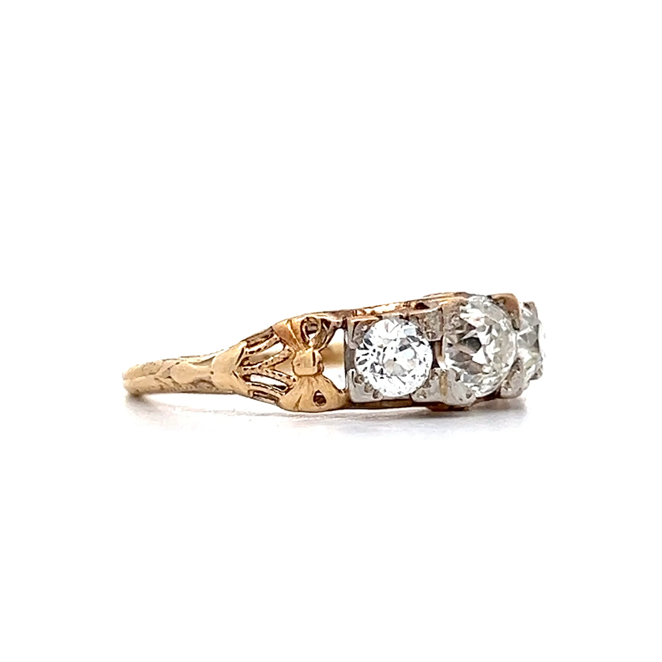 1.45 Vintage Retro Three Stone Engagement Ring in 14k - Image 3