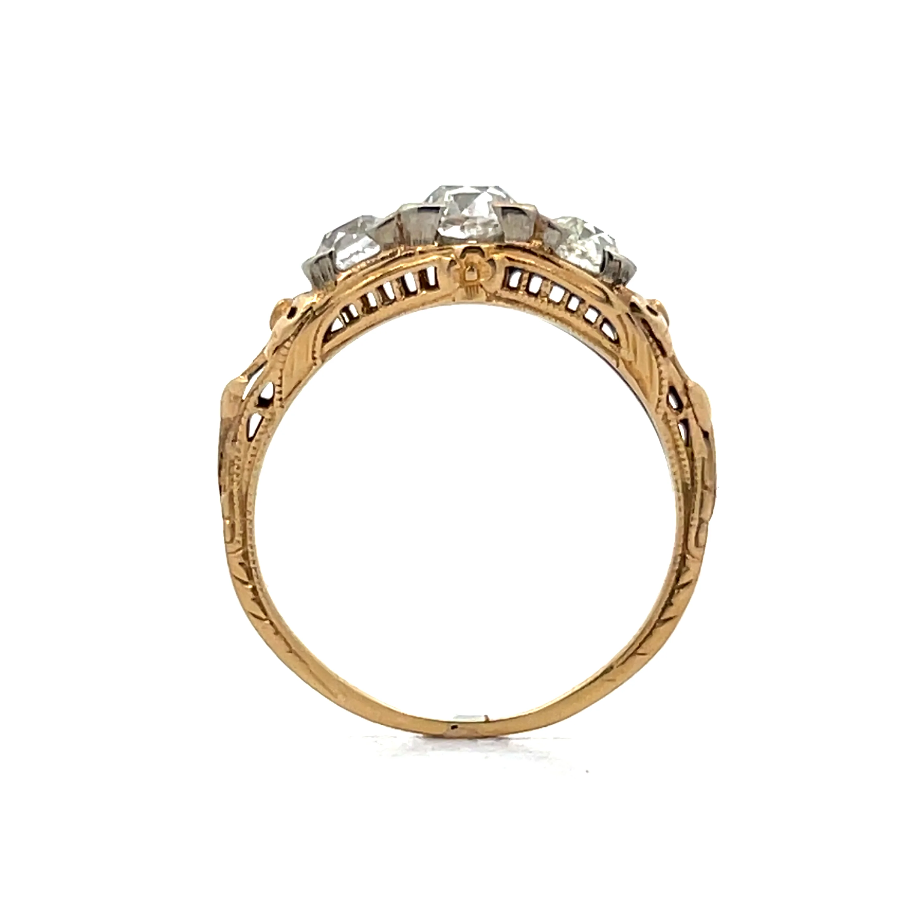 1.45 Vintage Retro Three Stone Engagement Ring in 14k - Image 4