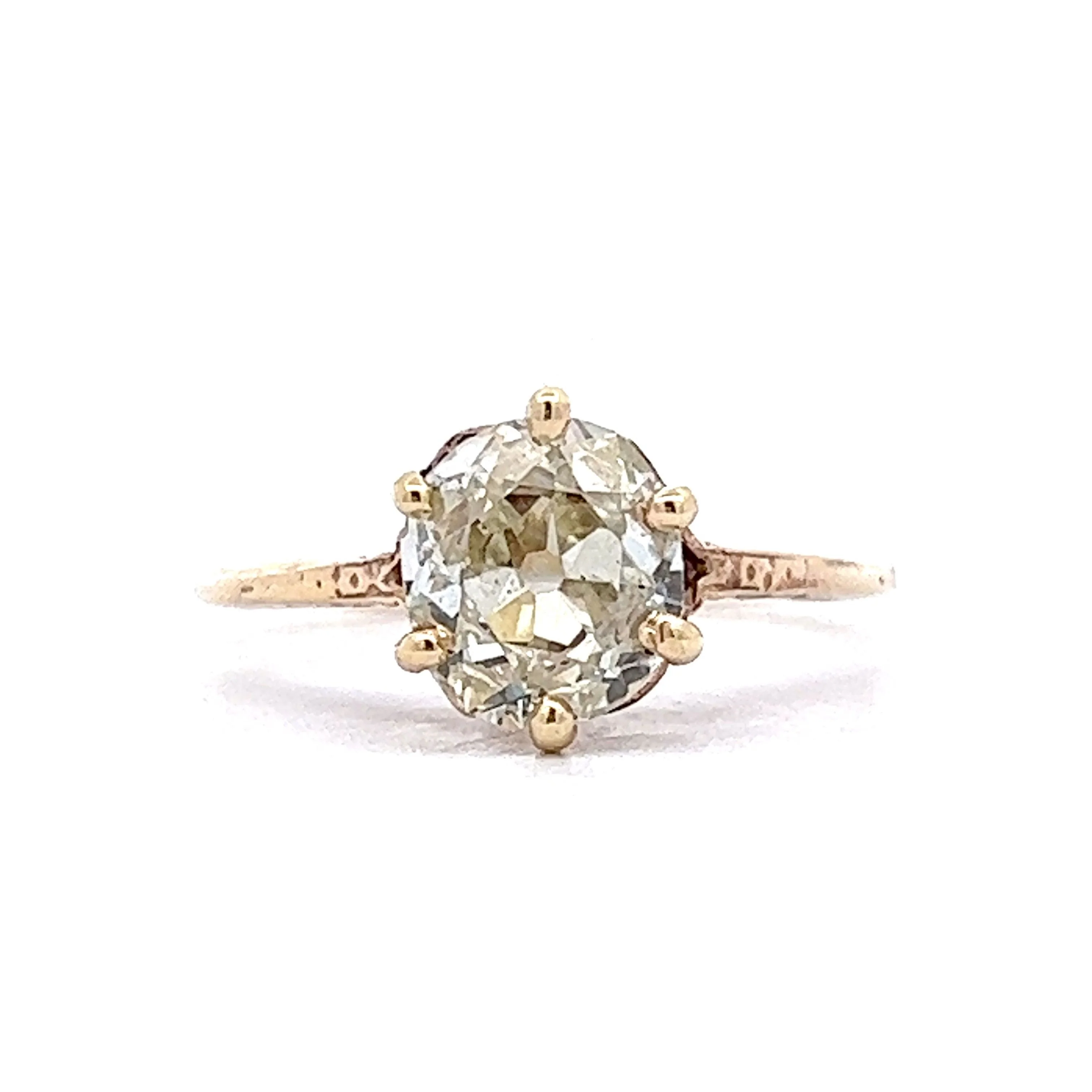 1.45 Vintage Old Mine Cut Diamond Engagement Ring in 14k Yellow Gold