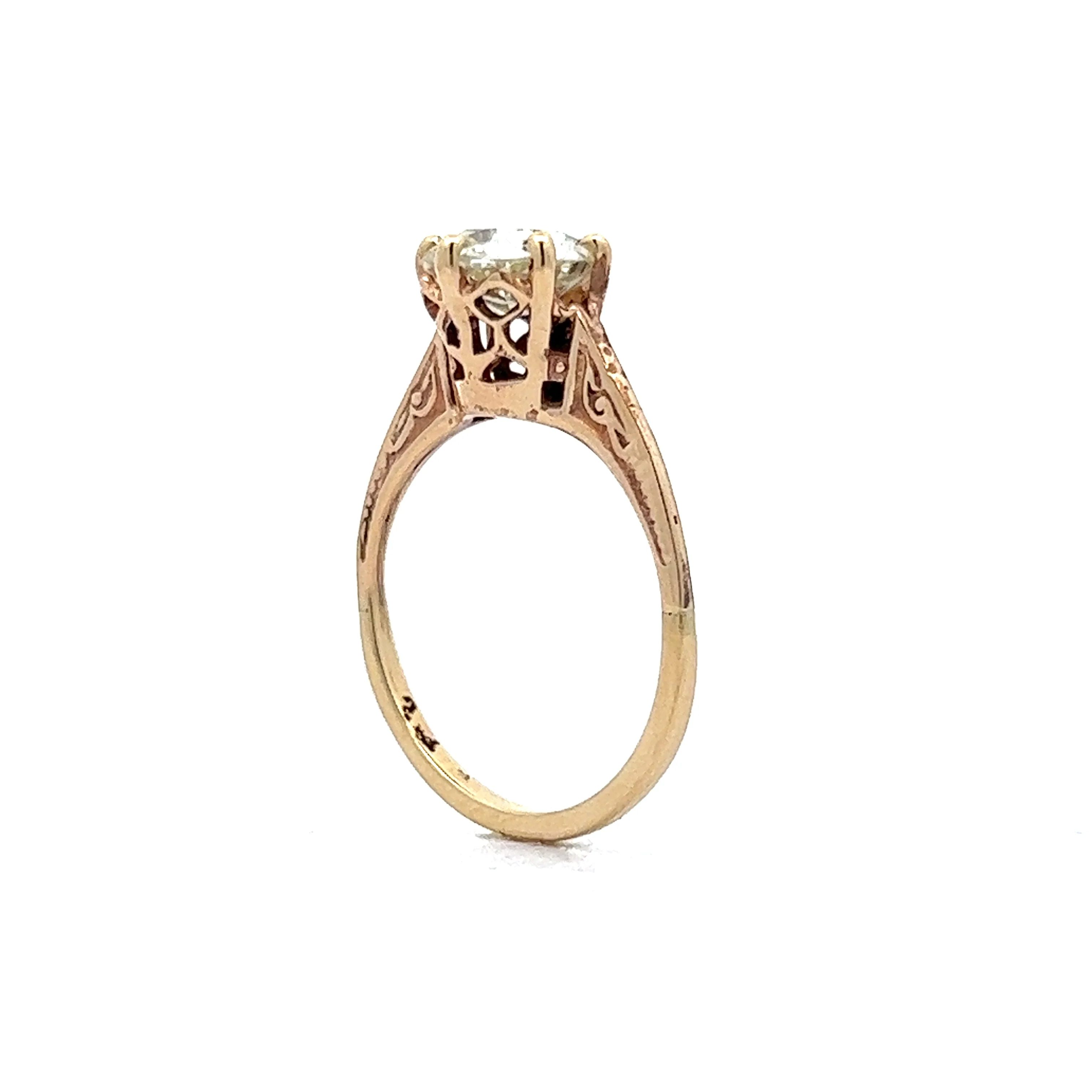 1.45 Vintage Old Mine Cut Diamond Engagement Ring in 14k Yellow Gold - Image 5