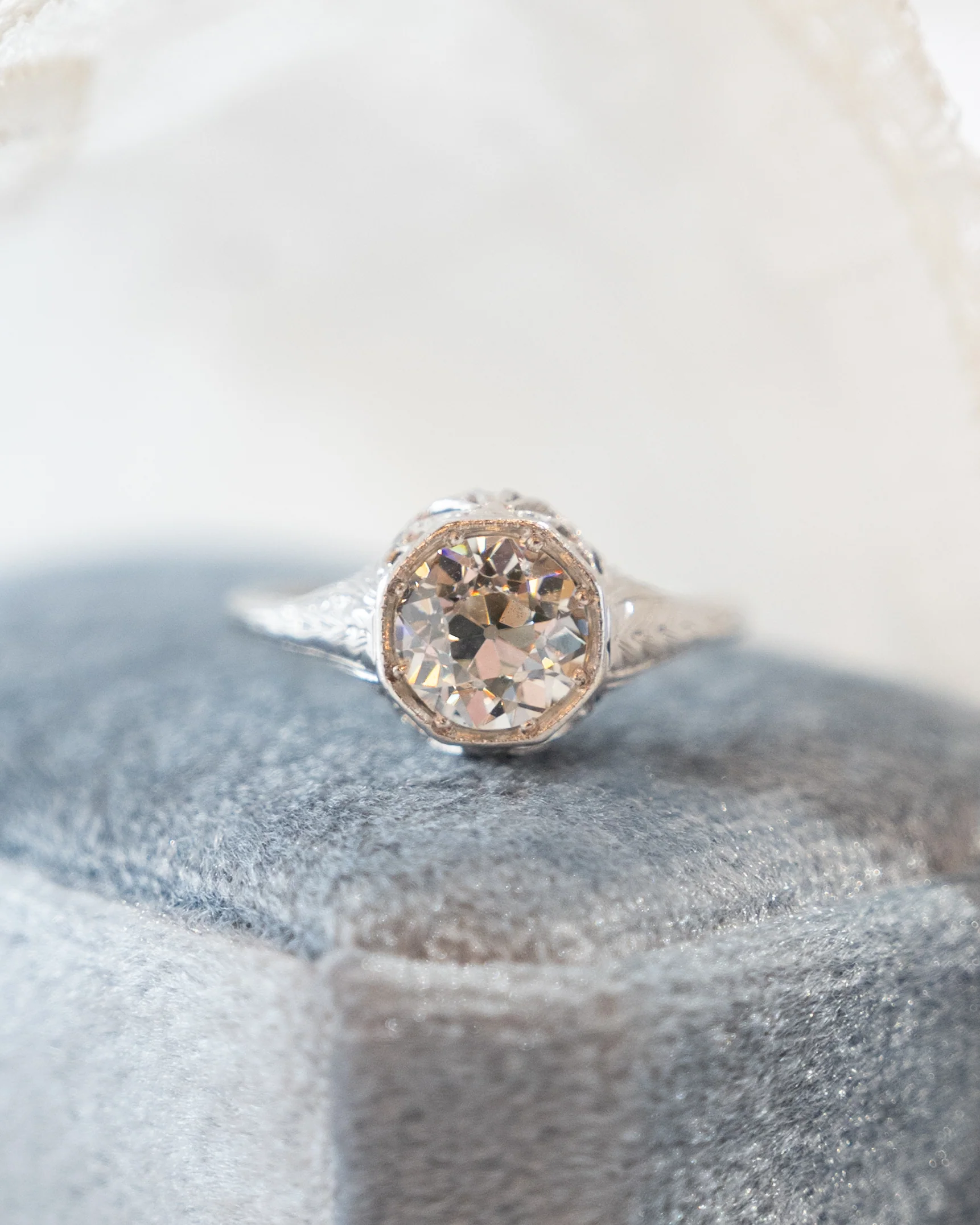 1.46 Vintage Old Euro Diamond Engagement Ring 18k - Image 6