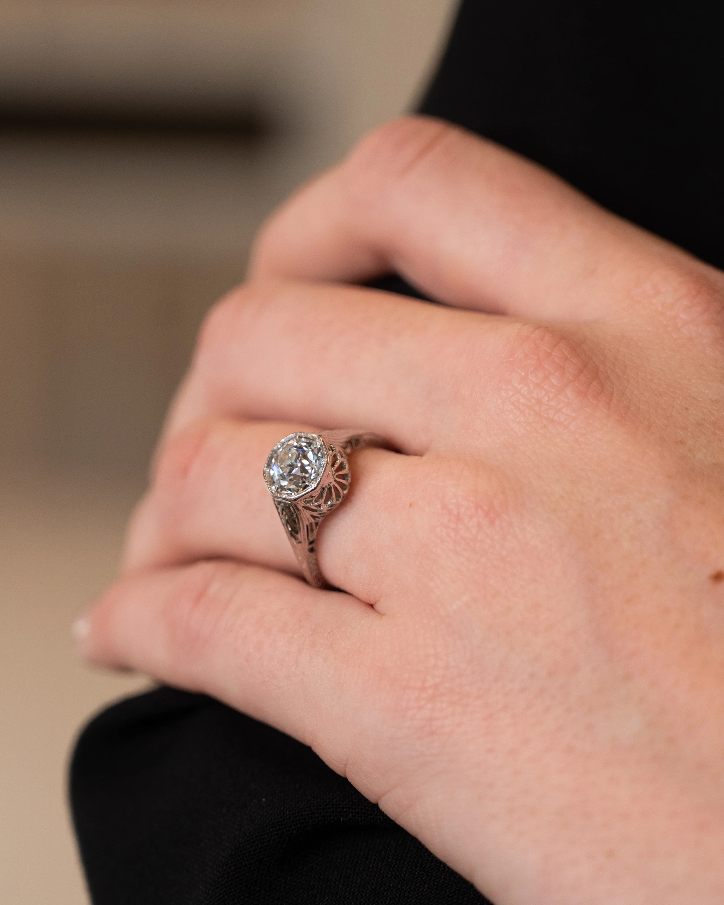 1.46 Vintage Old Euro Diamond Engagement Ring 18k - Image 8
