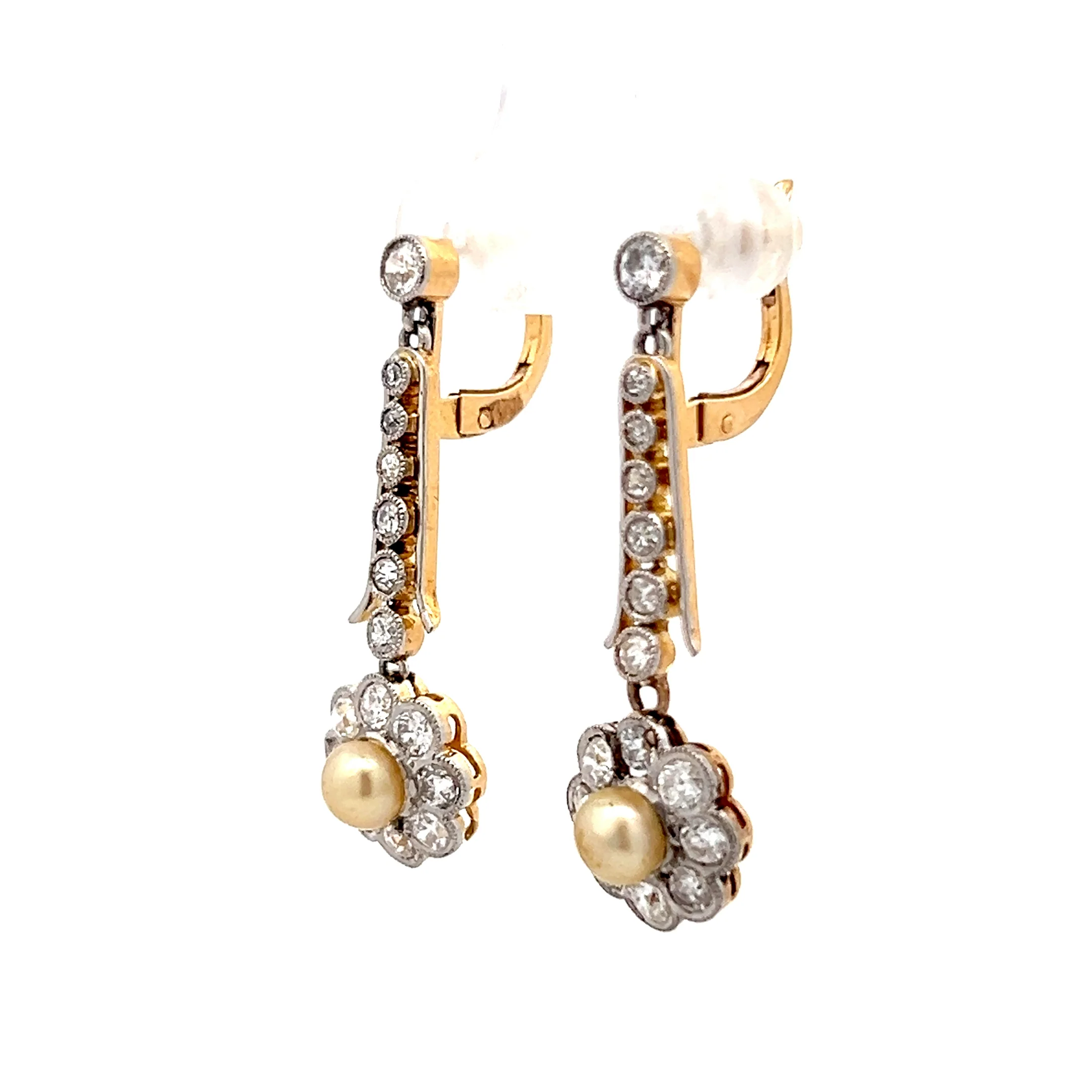 1.48 Antique Edwardian Diamond & Pearl Earrings Platinum/18k - Image 2