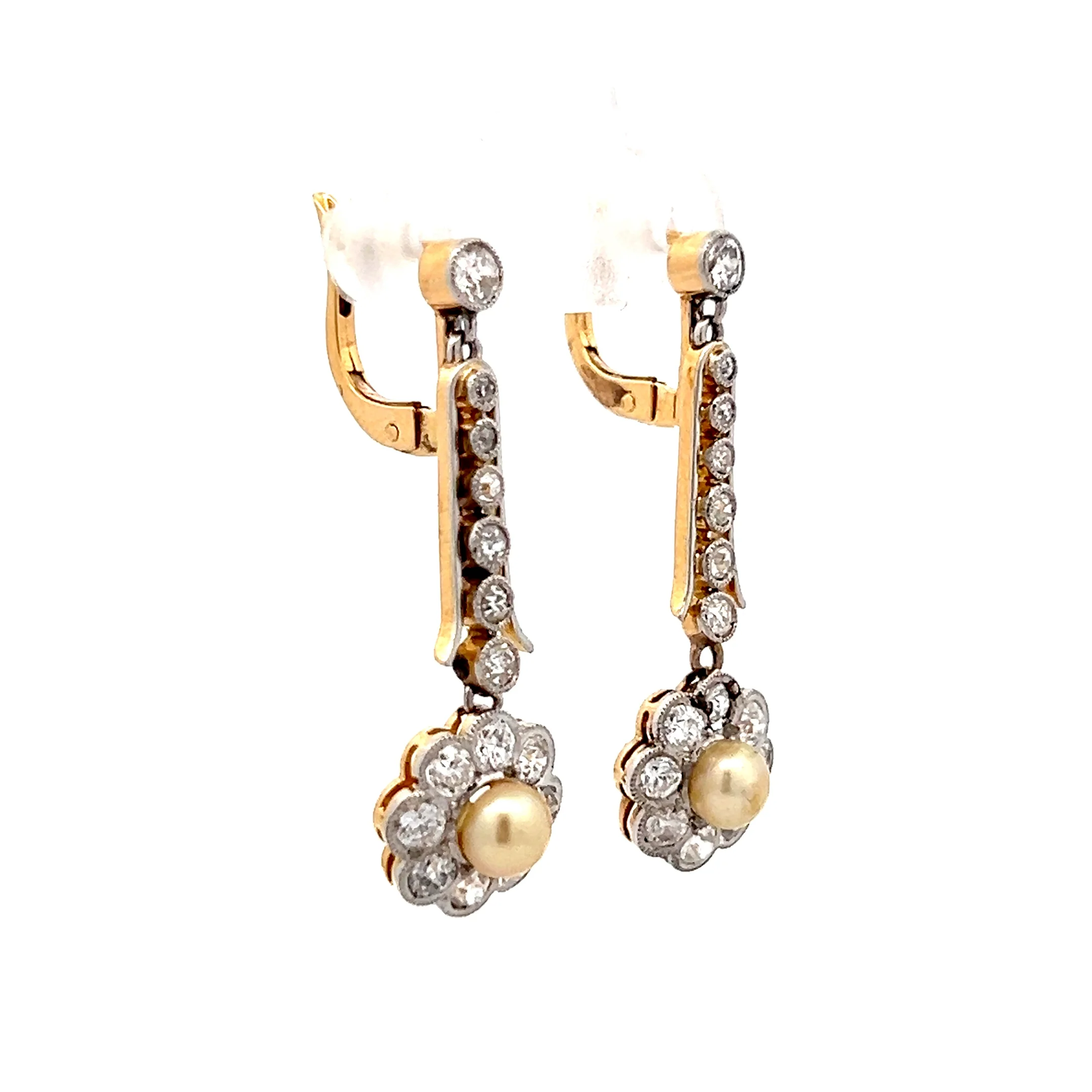 1.48 Antique Edwardian Diamond & Pearl Earrings Platinum/18k - Image 3