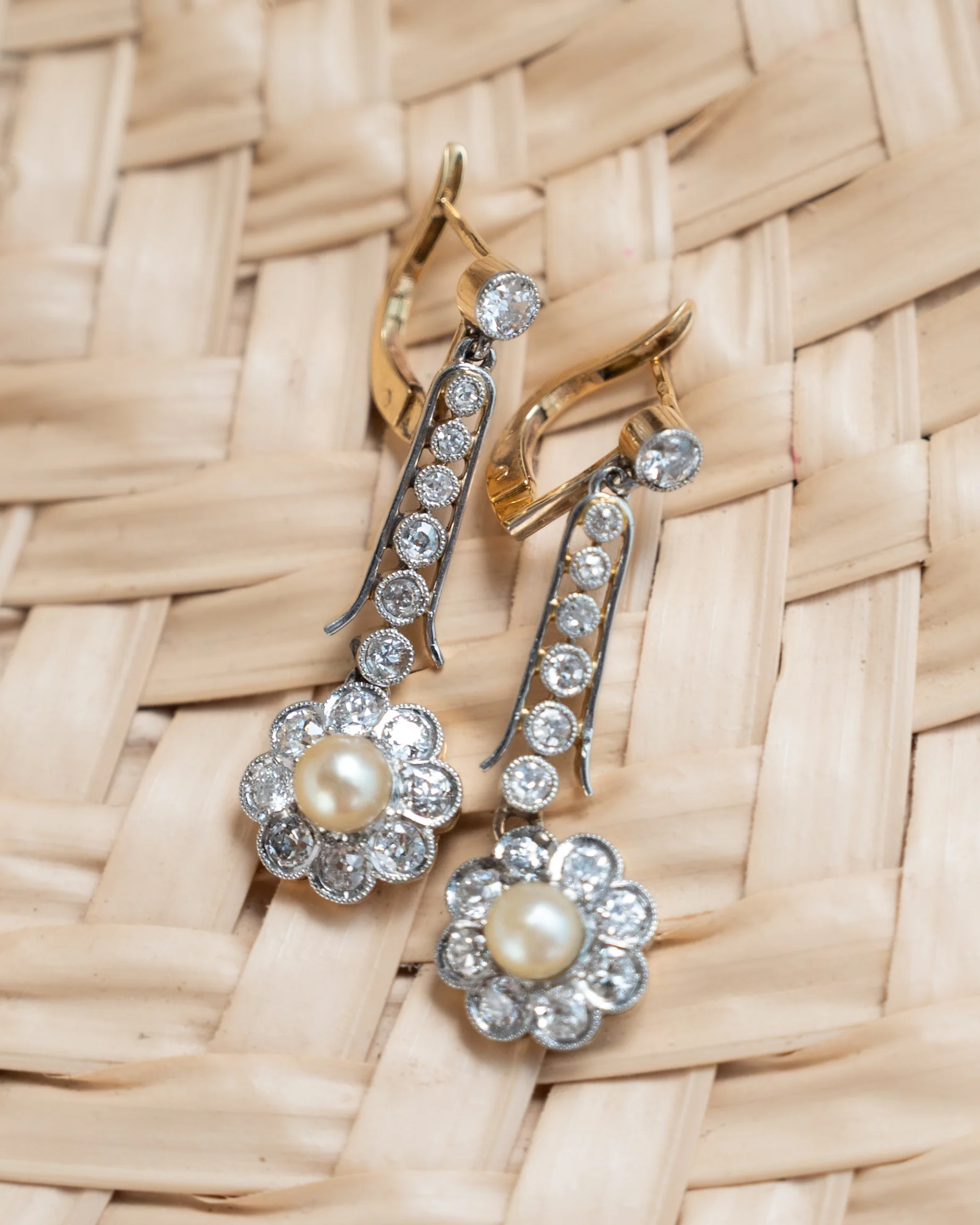1.48 Antique Edwardian Diamond & Pearl Earrings Platinum/18k - Image 4