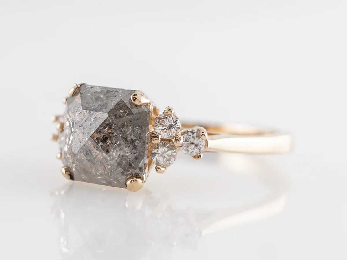 1.48 Rose Cut Grey Diamond Engagement Ring in Yellow Gold - Image 2