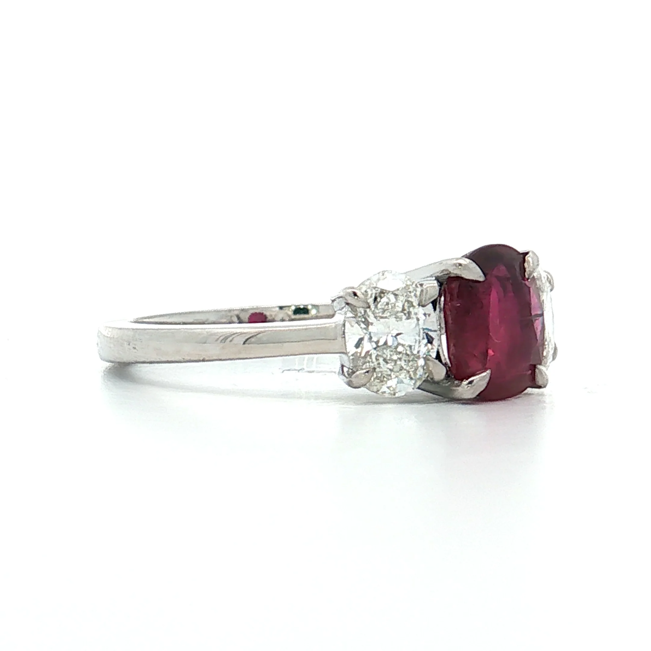 1.48 Ruby & Diamond Three Stone Ring 18k White Gold - Image 3