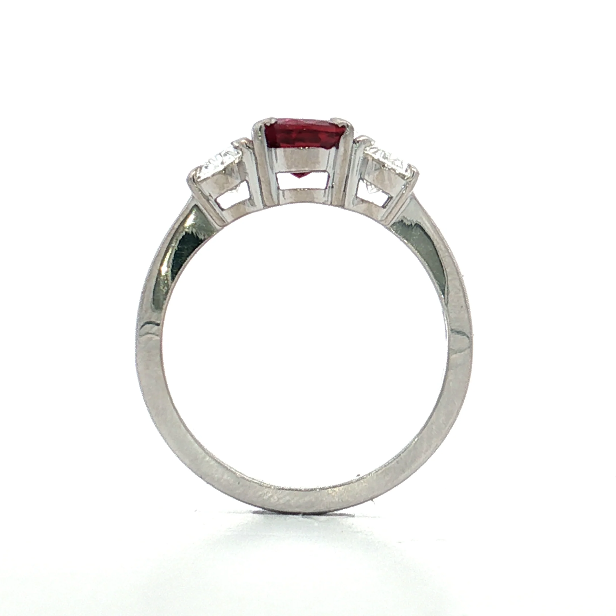 1.48 Ruby & Diamond Three Stone Ring 18k White Gold - Image 4