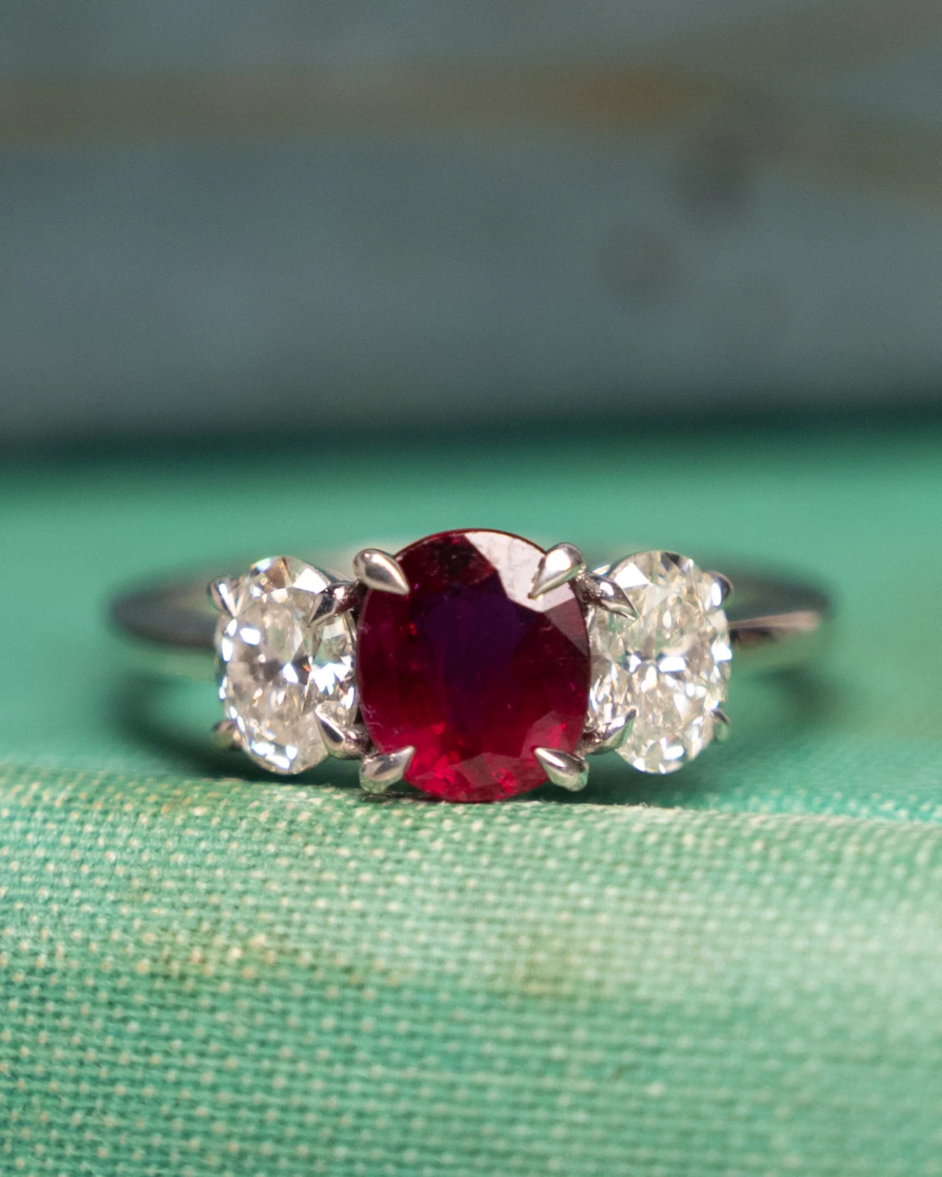 1.48 Ruby & Diamond Three Stone Ring 18k White Gold - Image 6