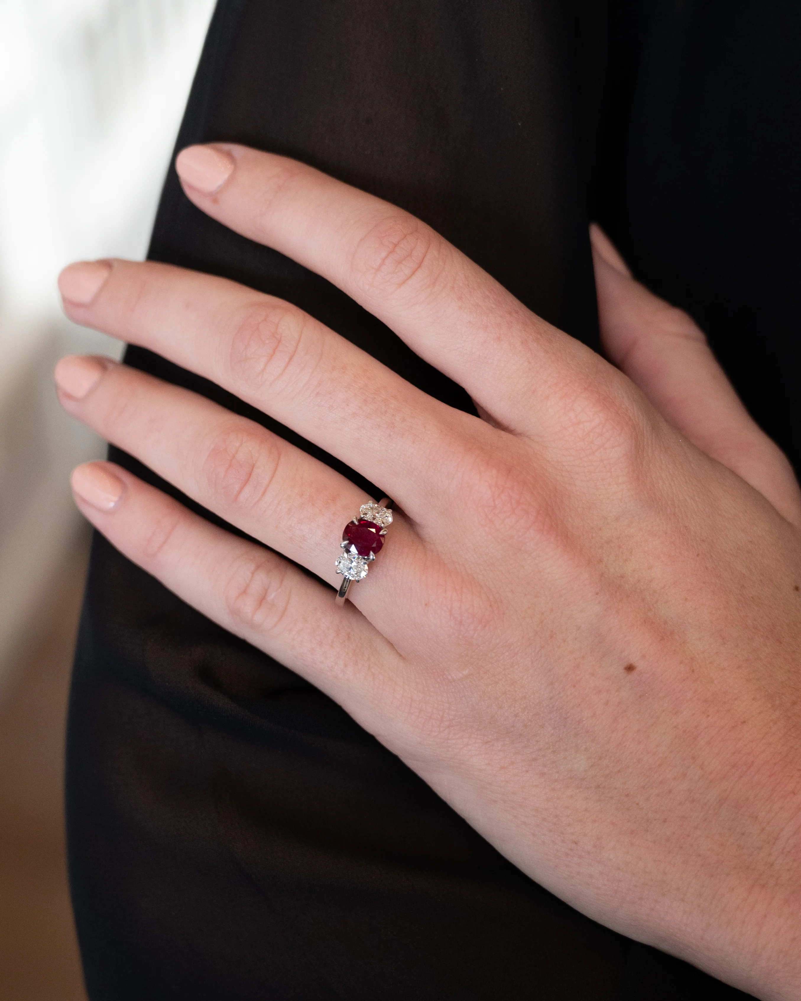 1.48 Ruby & Diamond Three Stone Ring 18k White Gold - Image 7