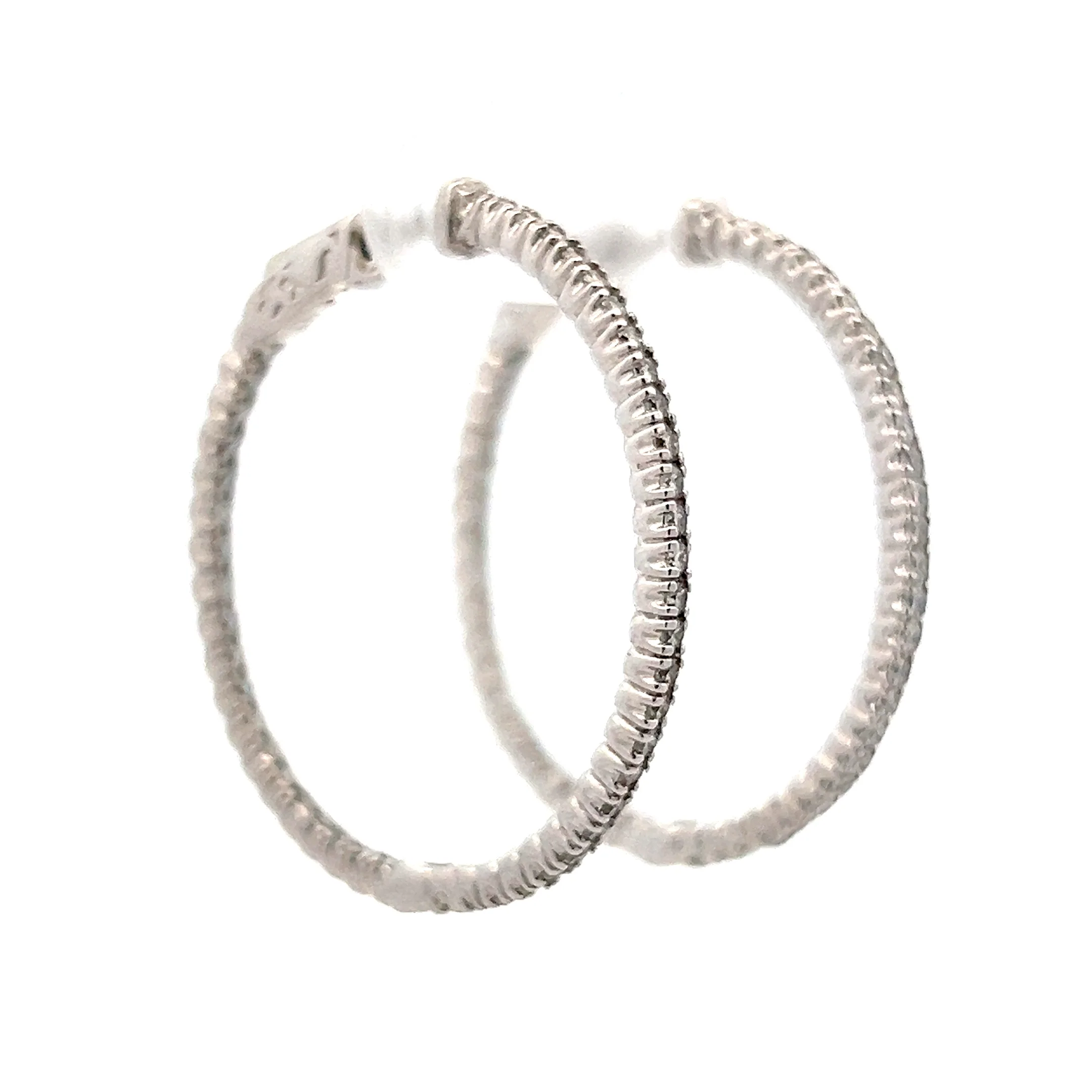 1.48 Thin Diamond Hoop Earrings in 14k White Gold - Image 2