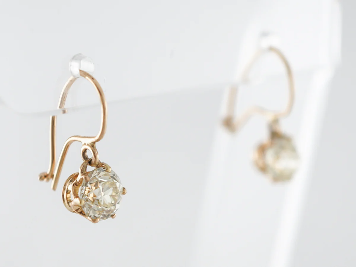 1.5 Carat European Cut Diamond Earrings in Yellow Gold - Image 2