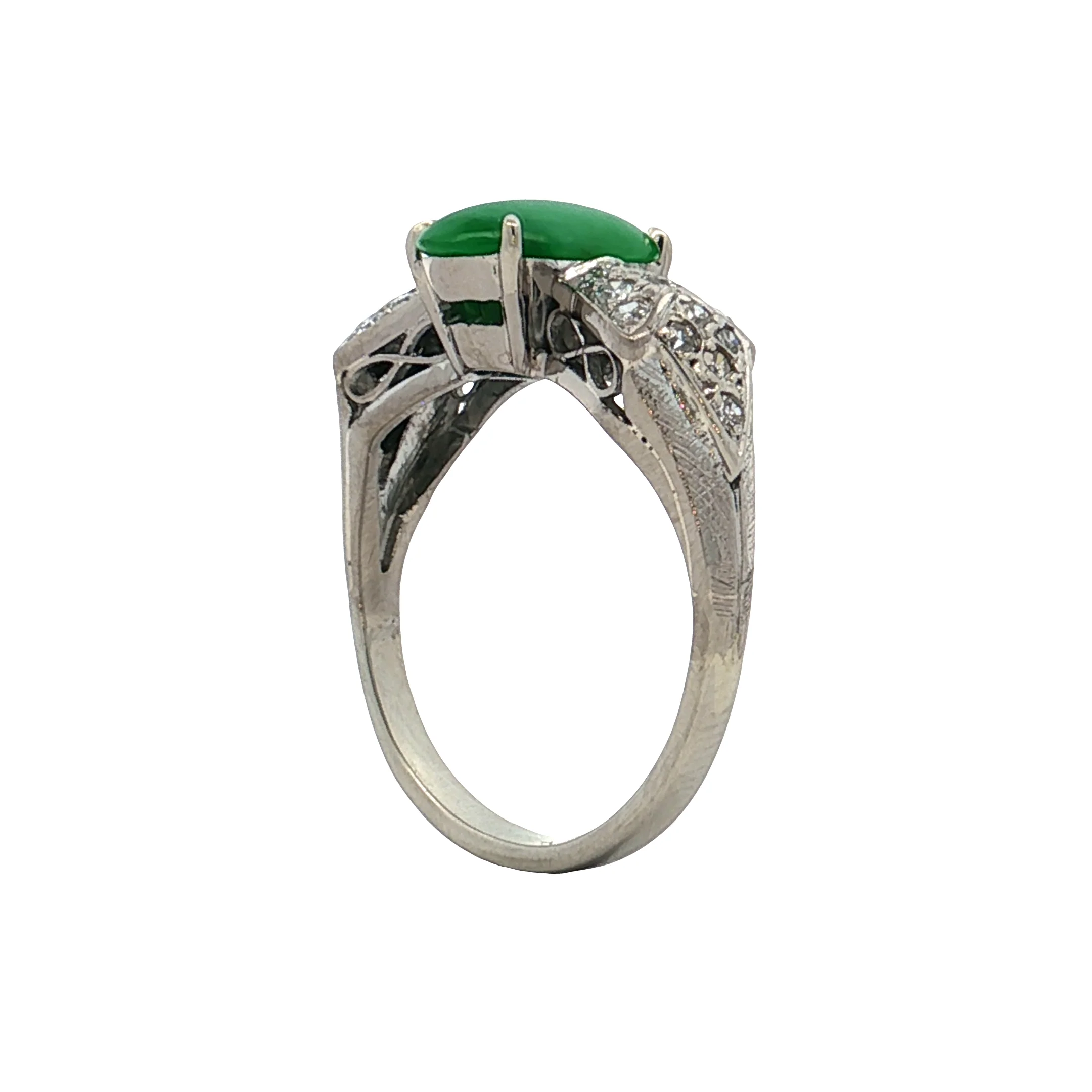 1.50 Antique Green Jadeite Cocktail Ring in Platinum - Image 5